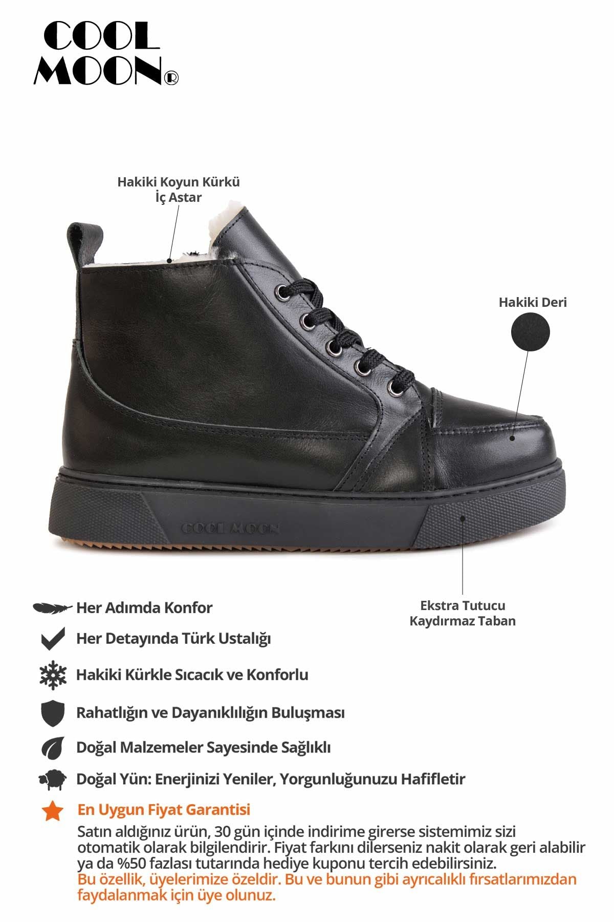 Hakiki Deri İçi Kürklü Bot 355107 Siyah