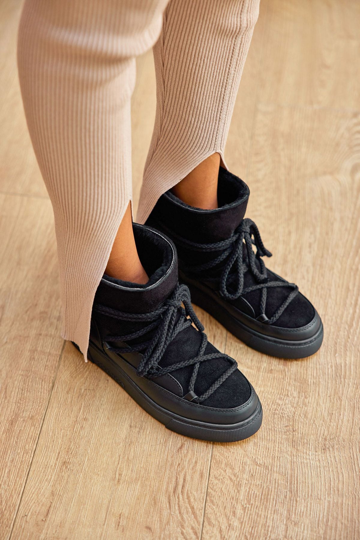 Hakiki İçi Kürk Bayan Sneaker 355050 Siyah