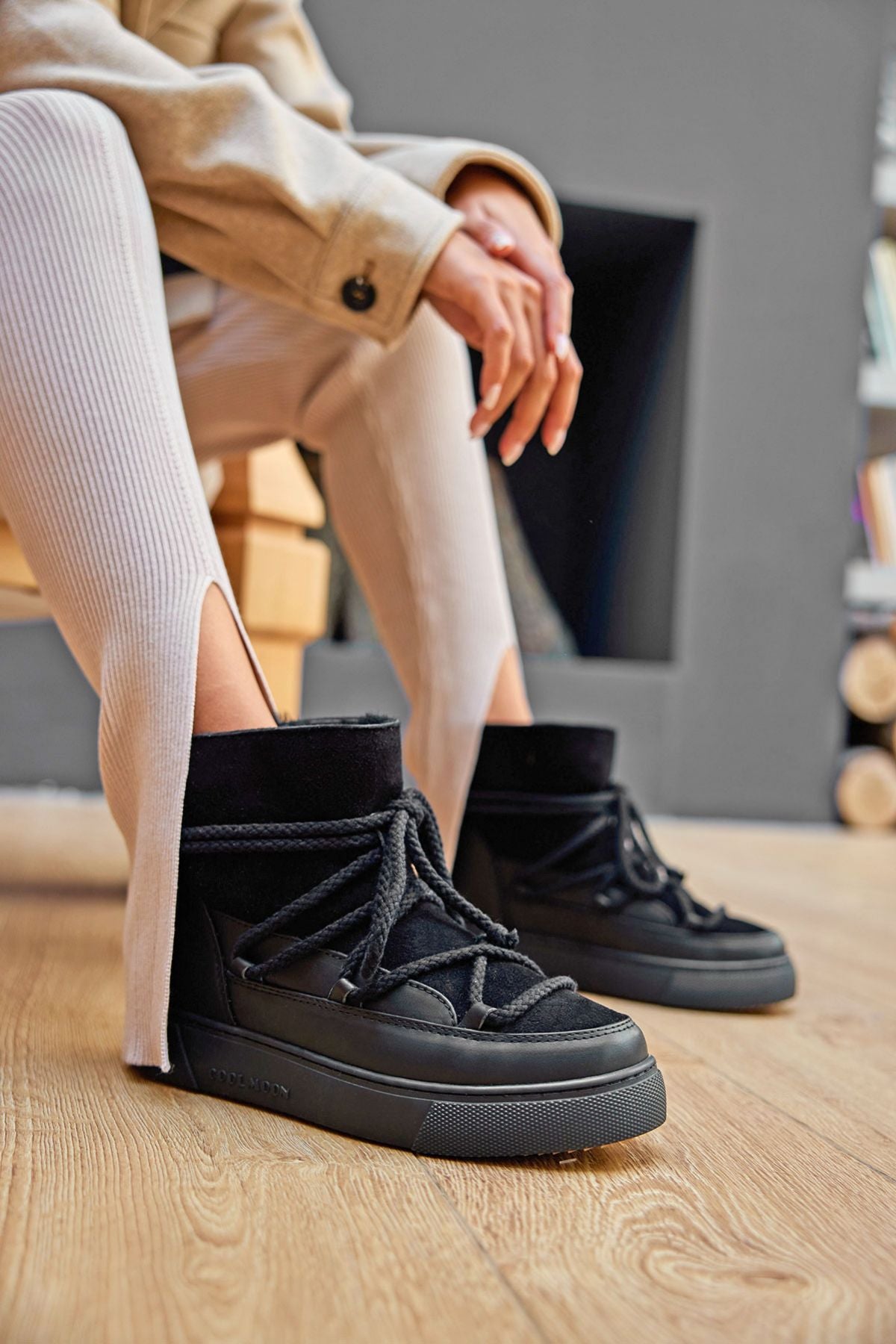 Hakiki İçi Kürk Bayan Sneaker 355050 Siyah