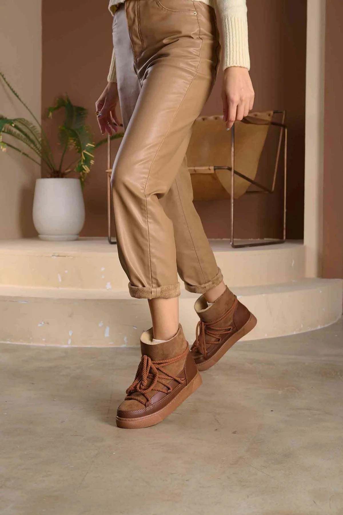 Hakiki İçi Kürk Bayan Sneaker 355050 Taba