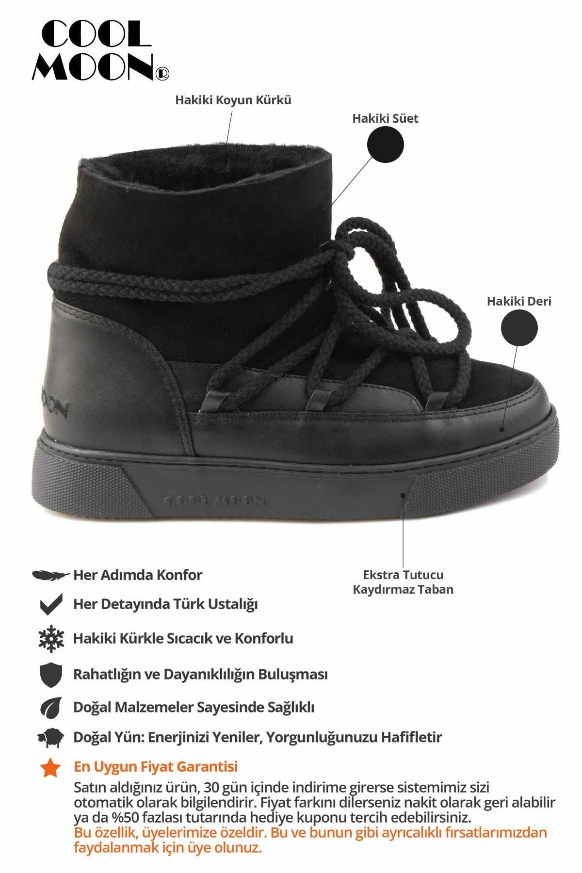 Hakiki İçi Kürk Bayan Sneaker 355050 Siyah