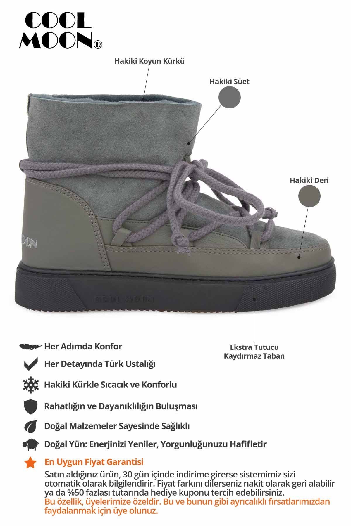 Hakiki İçi Kürk Bayan Sneaker 355050 Koyu Gri