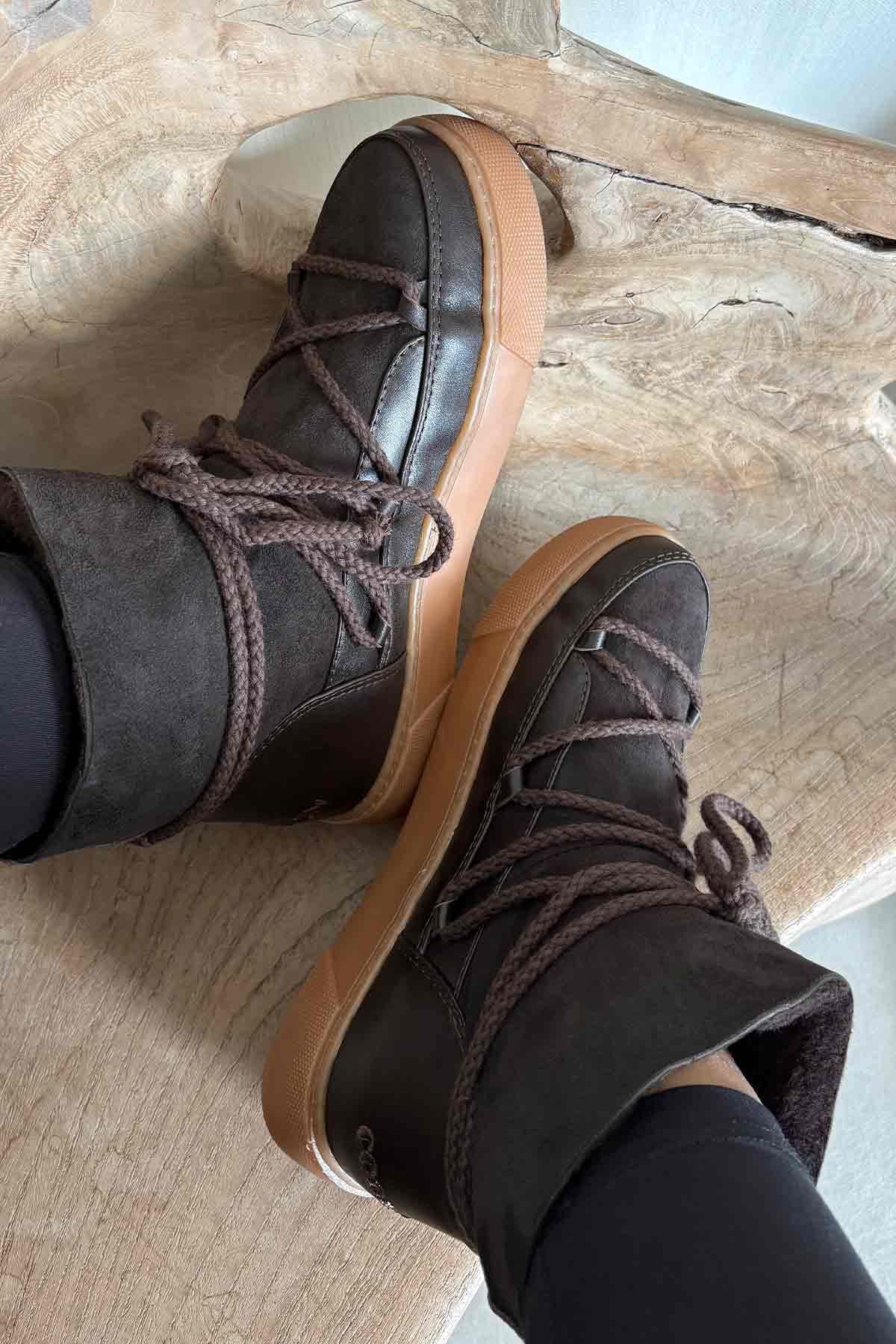 Hakiki İçi Kürk Bayan Sneaker 355050 Kahve