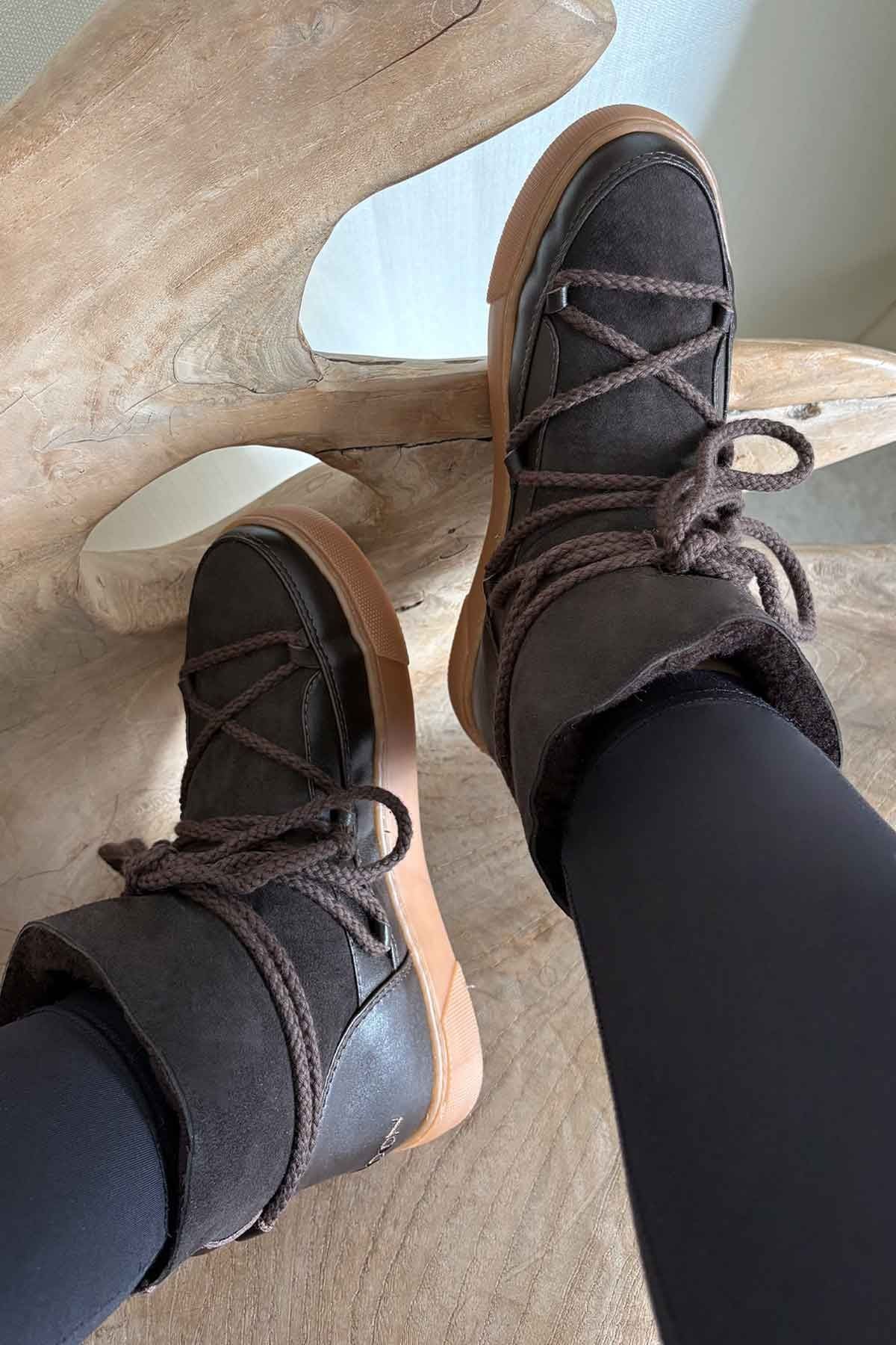 Hakiki İçi Kürk Bayan Sneaker 355050 Kahve