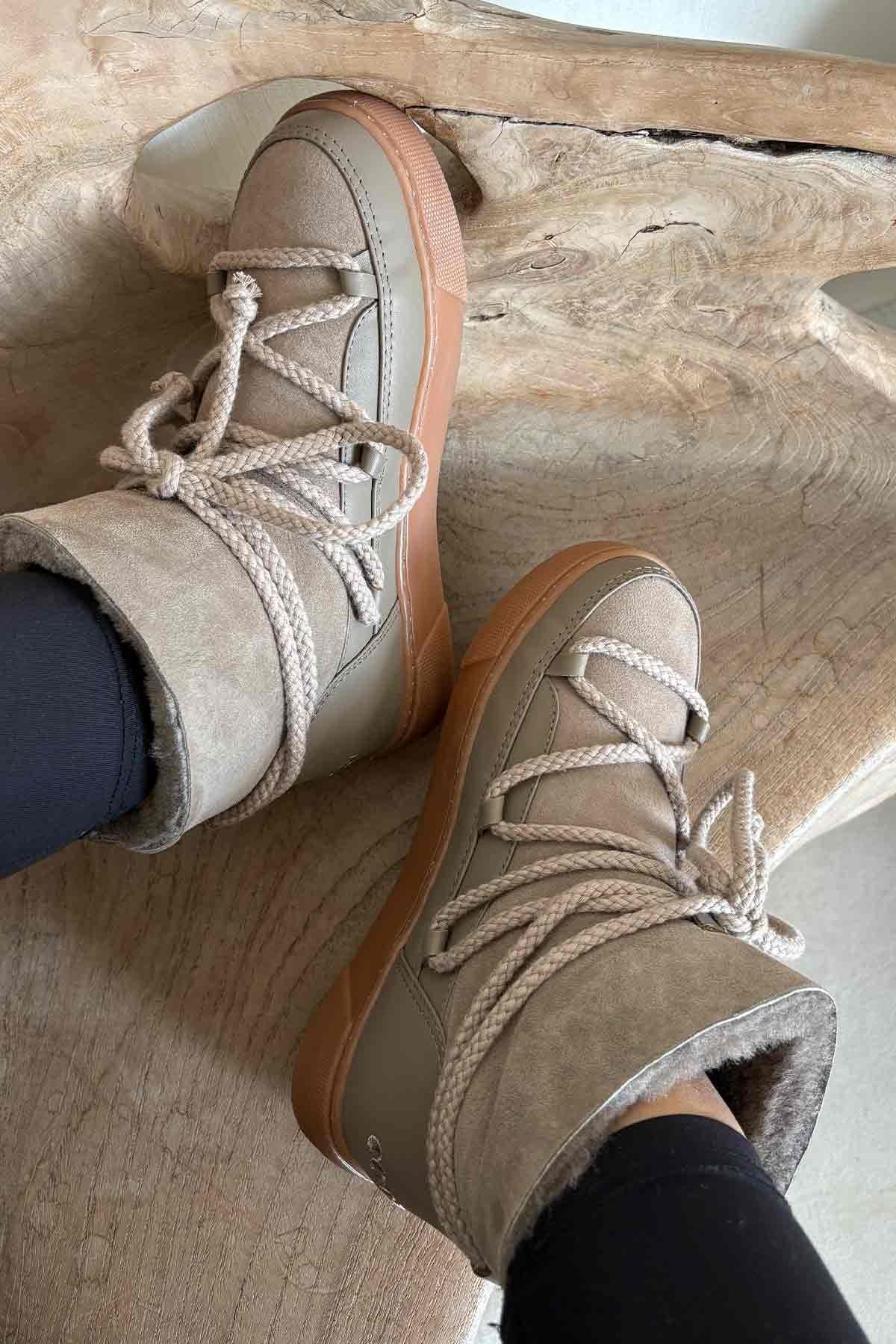 Hakiki İçi Kürk Bayan Sneaker 355050 Vizon
