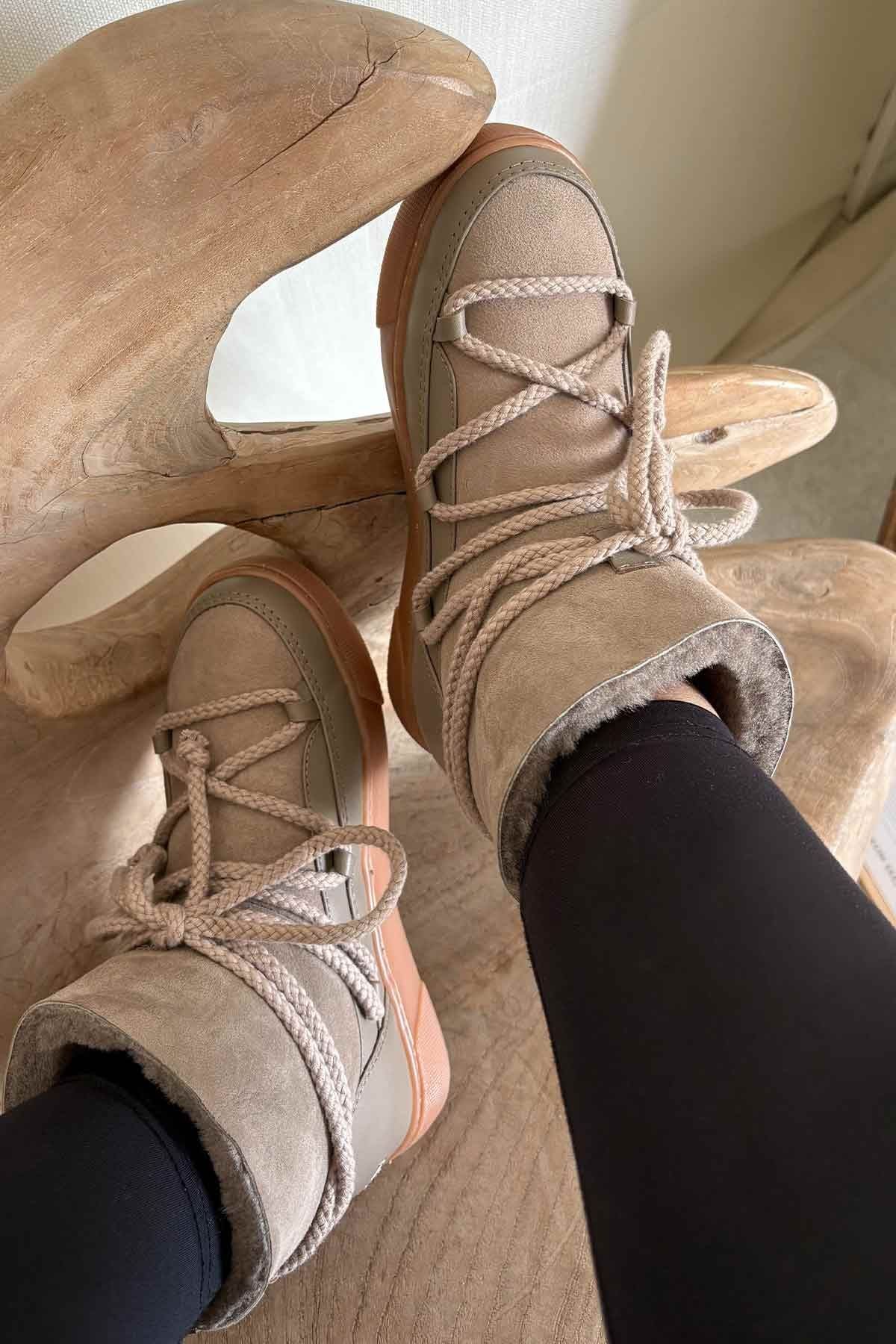 Hakiki İçi Kürk Bayan Sneaker 355050 Vizon