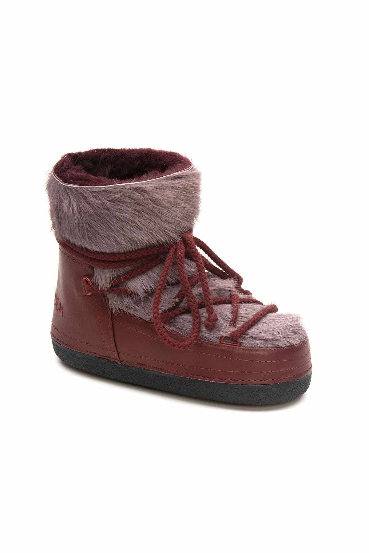 Hakiki Kürklü Kadın Kar Botu 251316 Bordo