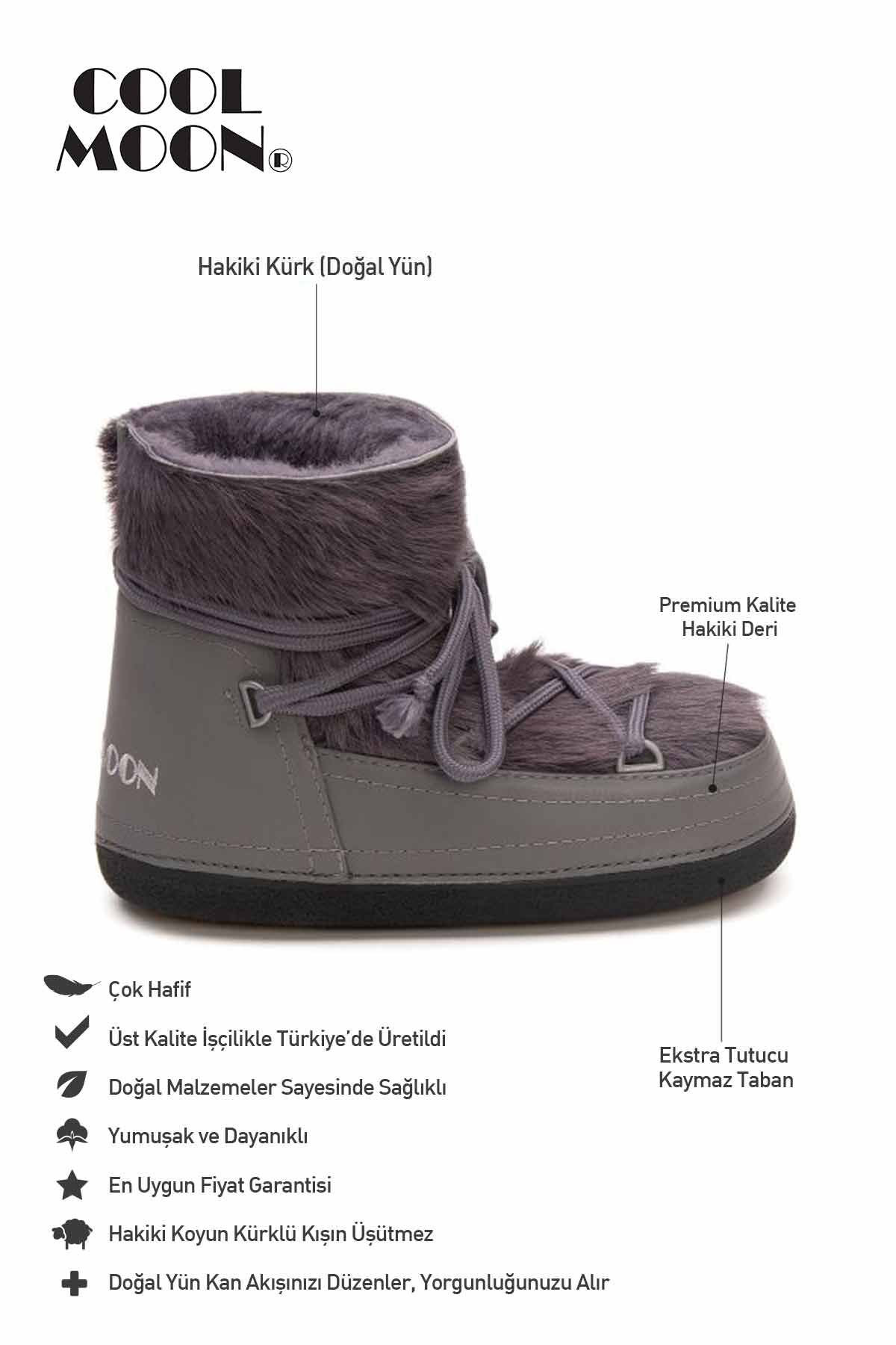 Hakiki Kürklü Kadın Kar Botu 251316 Füme
