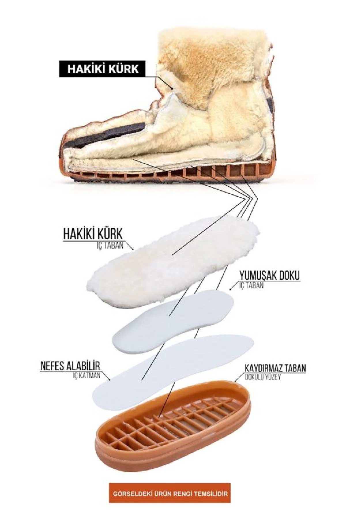 Hakiki Kürklü Kadın Kar Botu 251316 Haki
