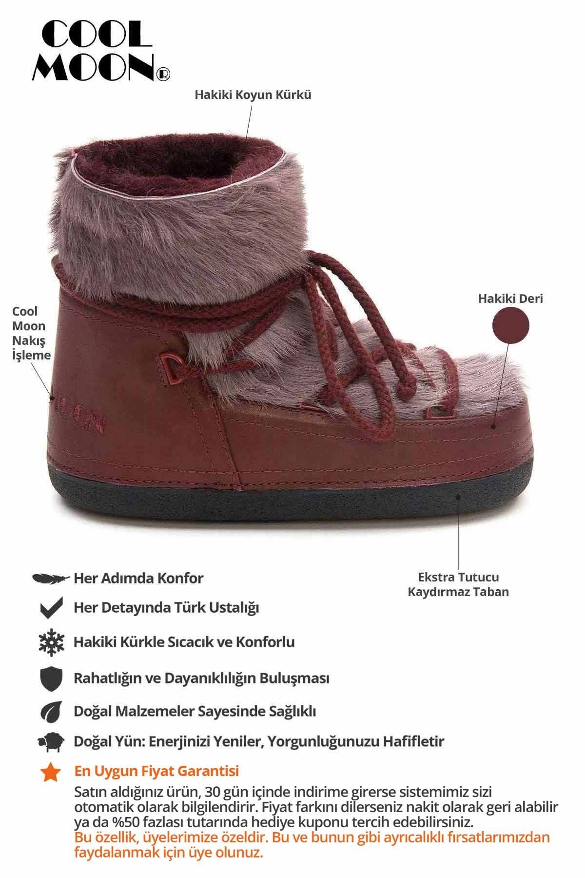 Hakiki Kürklü Kadın Kar Botu 251316 Bordo