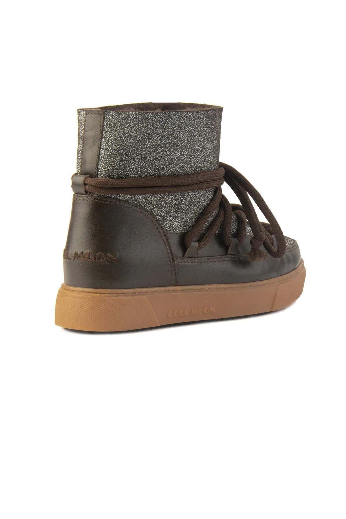 Hakiki Kürklü Kadın Sneaker 355074 Kahve