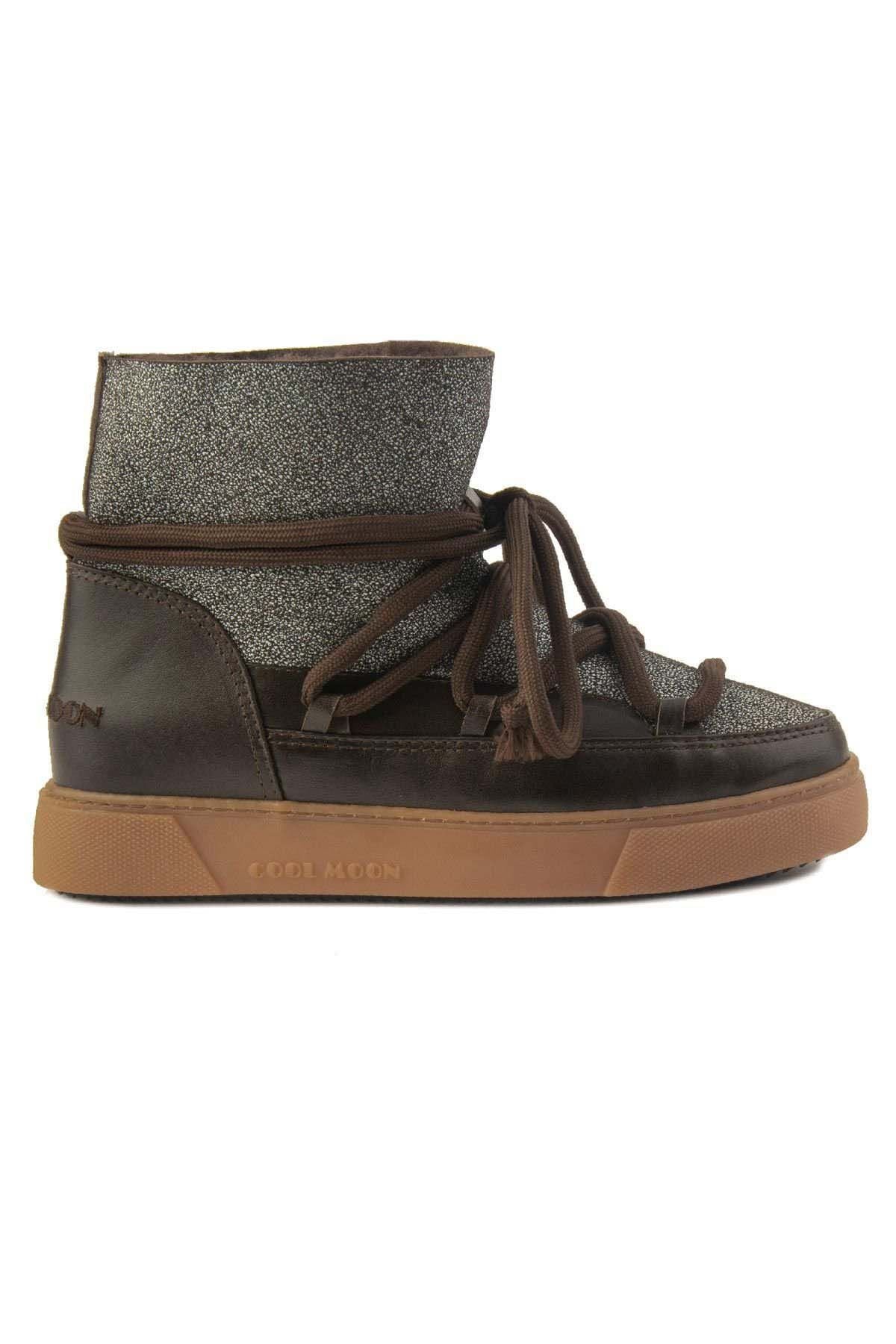Hakiki Kürklü Kadın Sneaker 355074 Kahve
