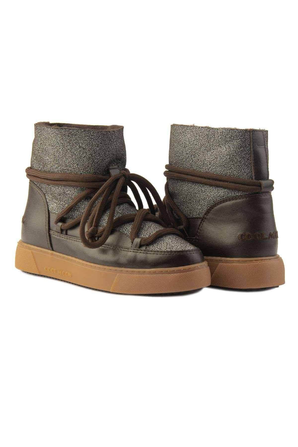 Hakiki Kürklü Kadın Sneaker 355074 Kahve