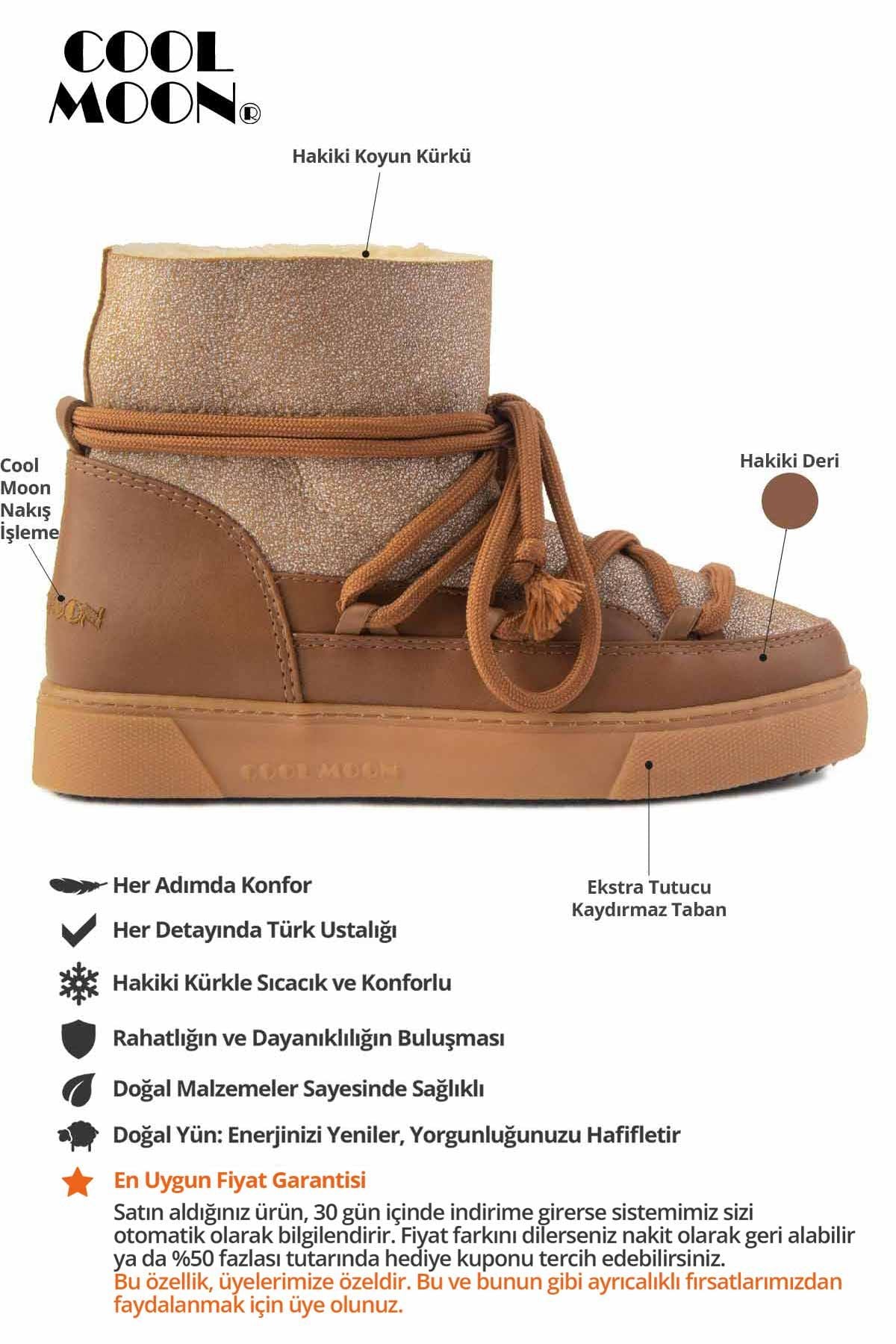 Hakiki Kürklü Kadın Sneaker 355074 Taba