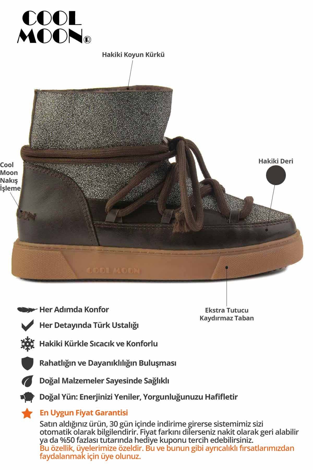 Hakiki Kürklü Kadın Sneaker 355074 Kahve