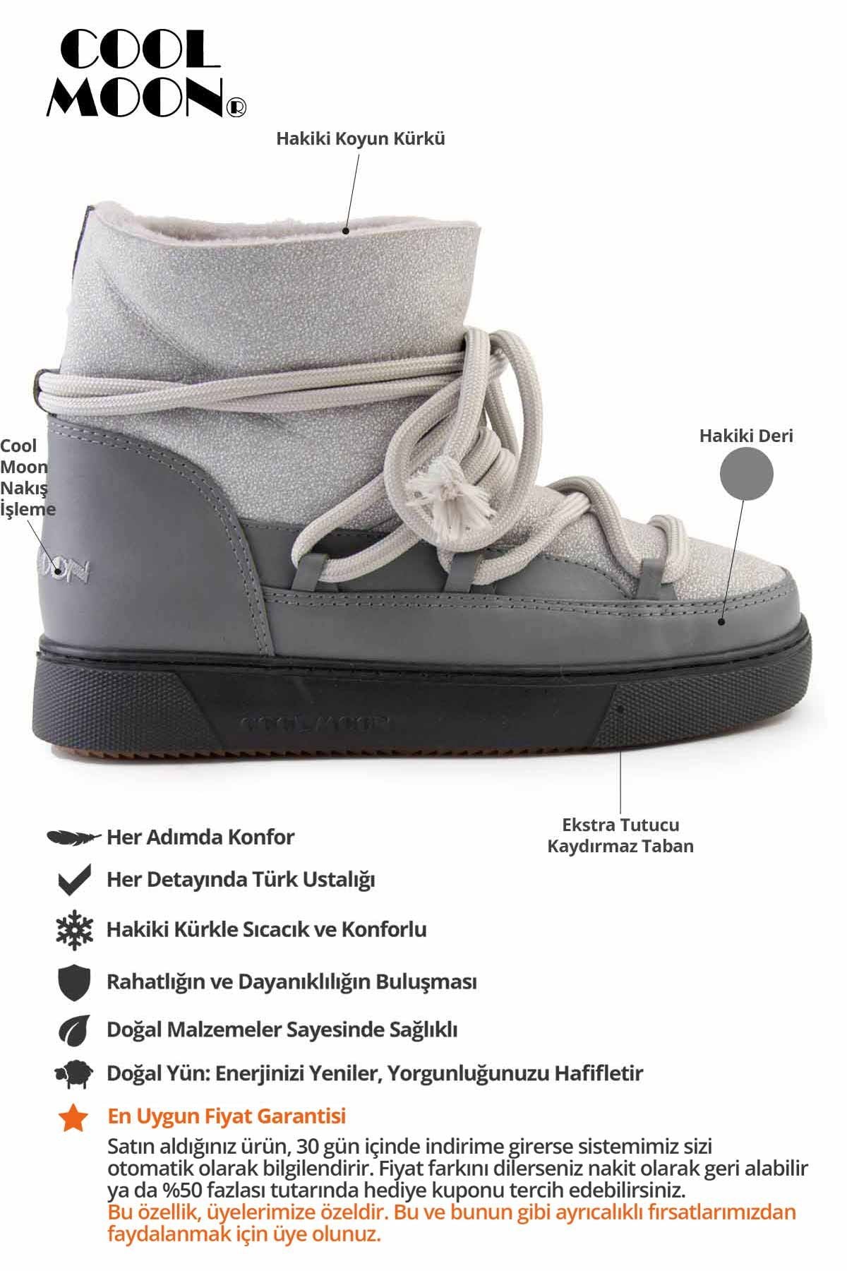 Hakiki Kürklü Kadın Sneaker 355074 Gri