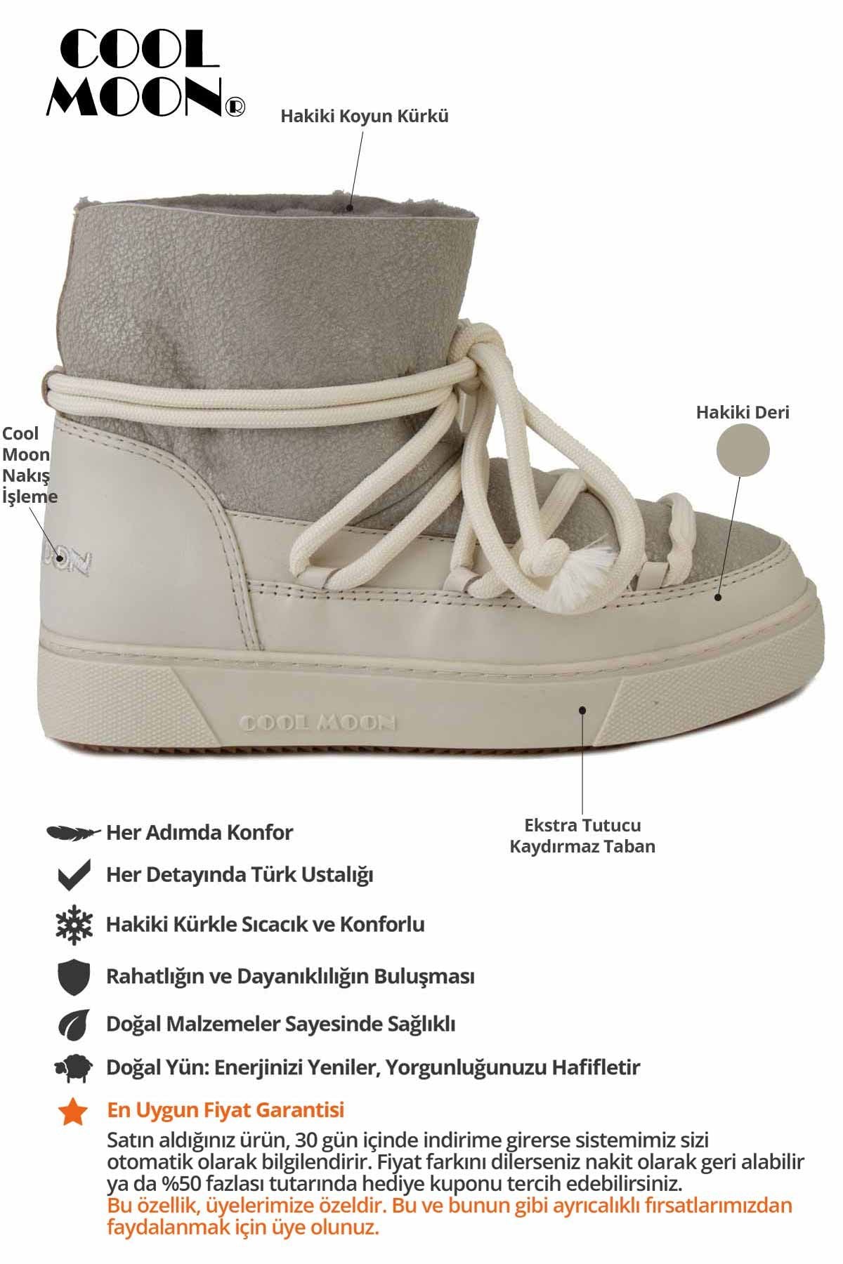 Hakiki Kürklü Kadın Sneaker 355074 Bej