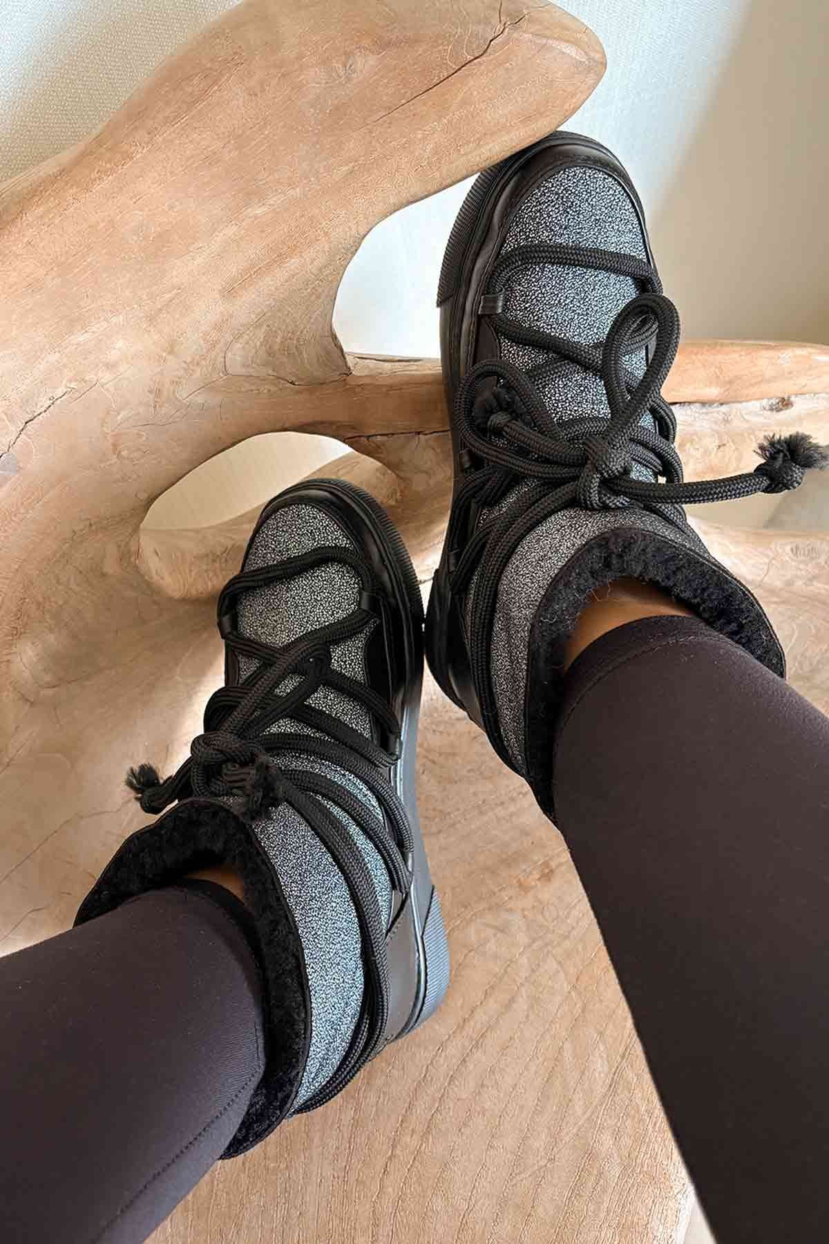 Hakiki Kürklü Kadın Sneaker 355074 Siyah