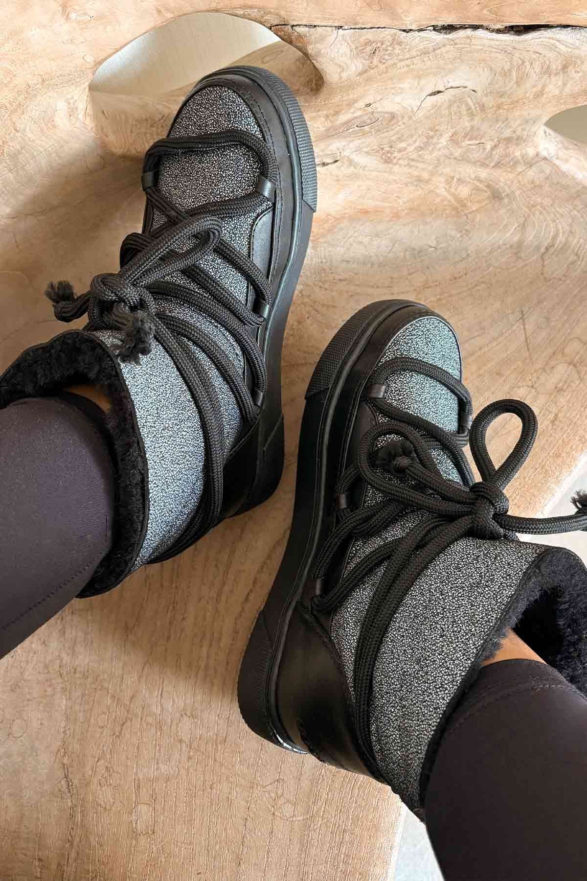 Hakiki Kürklü Kadın Sneaker 355074 Siyah