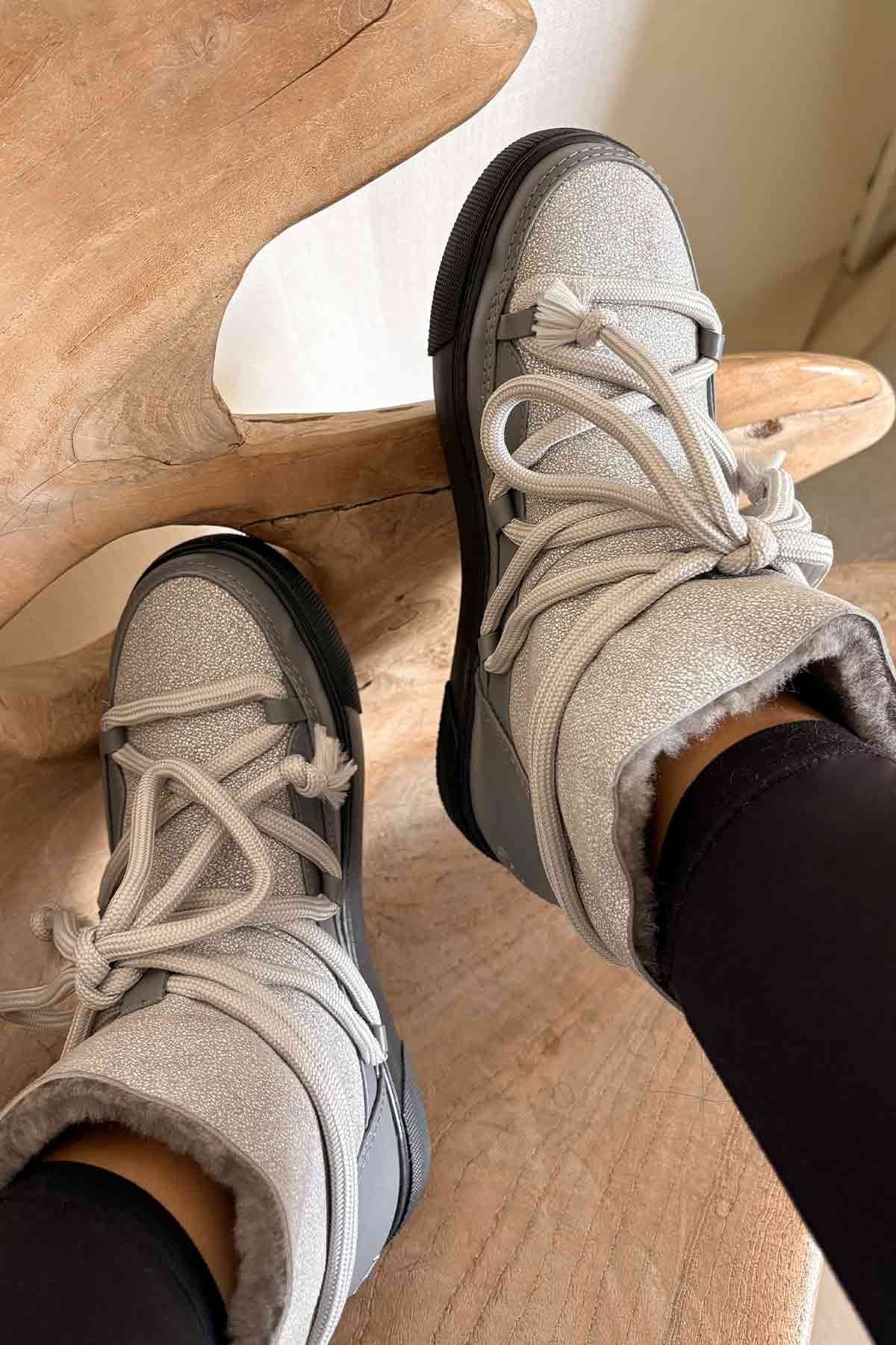 Hakiki Kürklü Kadın Sneaker 355074 Gri