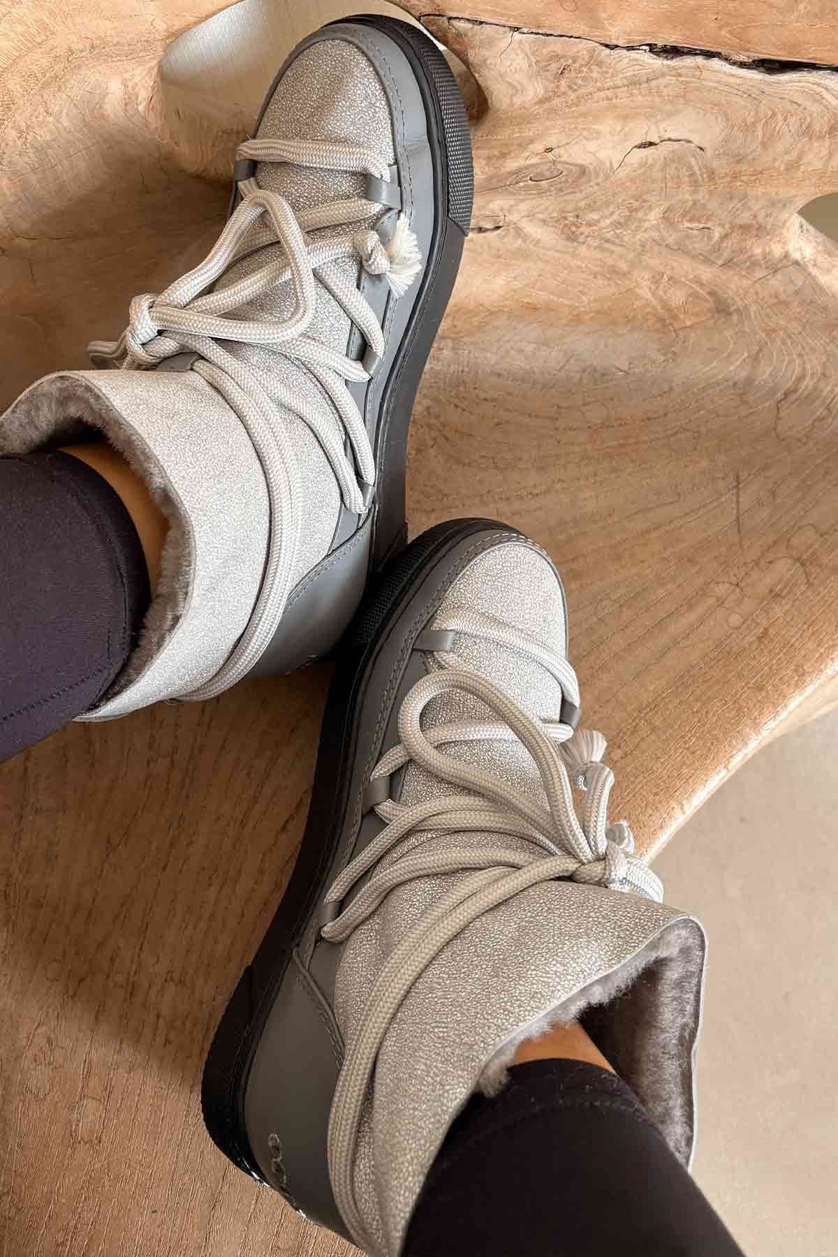 Hakiki Kürklü Kadın Sneaker 355074 Gri