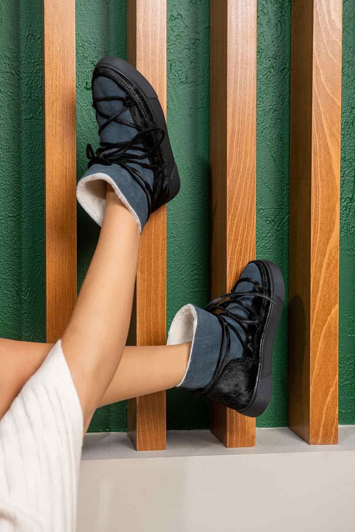 Hakiki Kürklü Kadın Sneaker 355076 Siyah