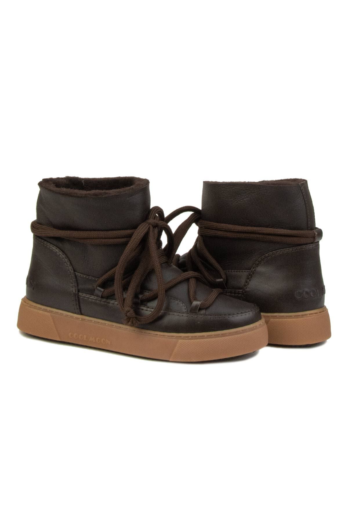 Hakiki Kürklü Kadın Sneaker 355077 Kahve