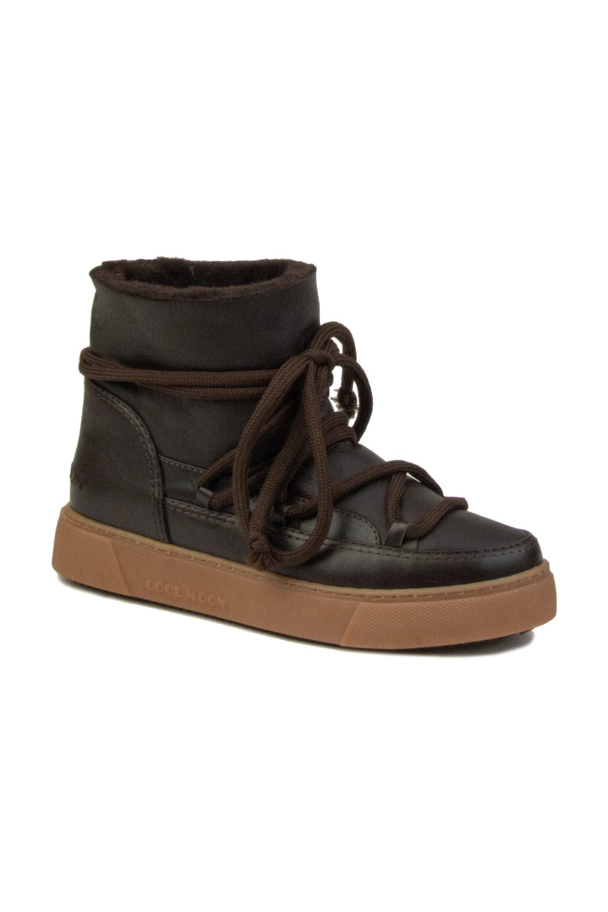 Hakiki Kürklü Kadın Sneaker 355077 Kahve