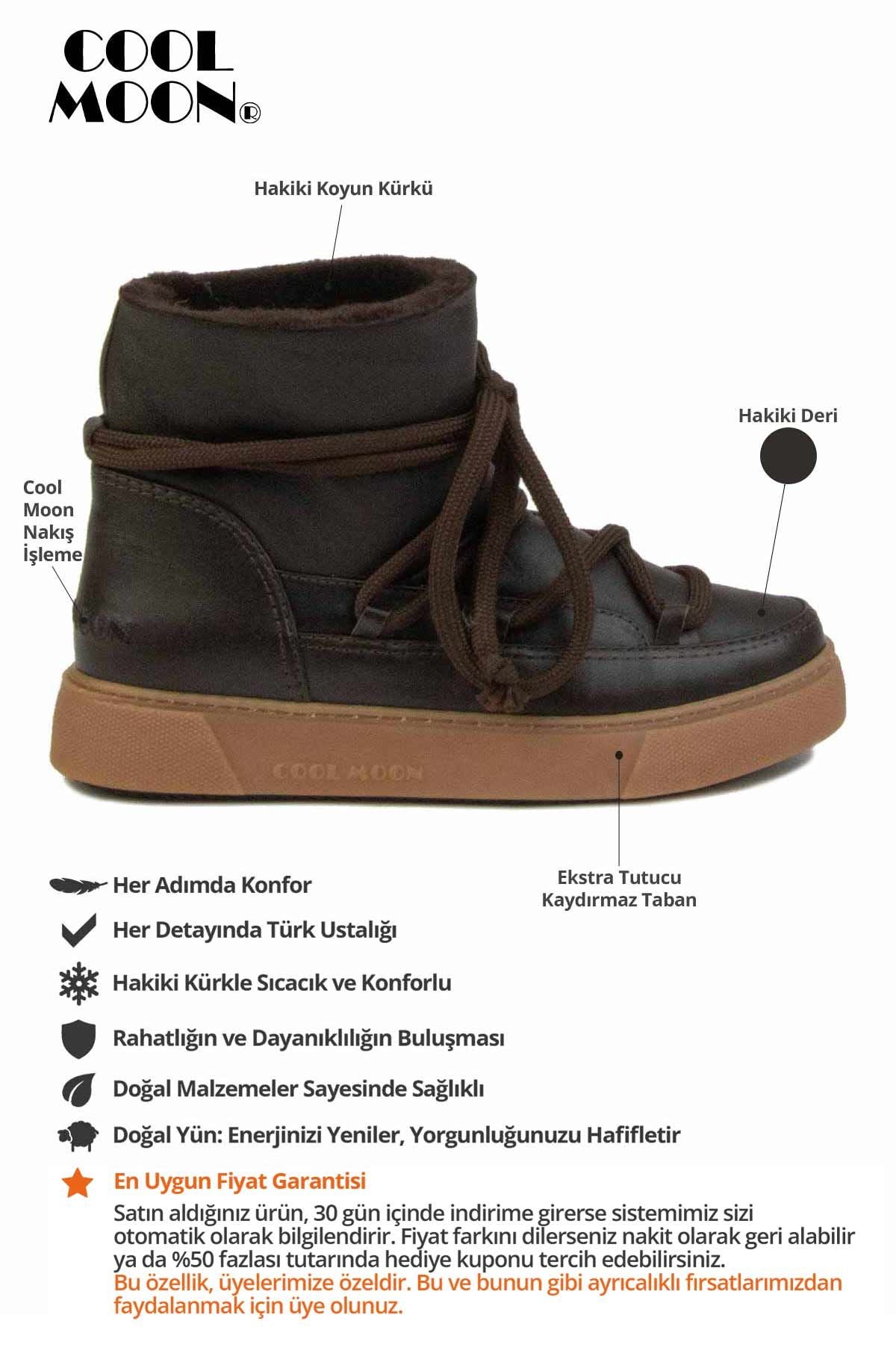 Hakiki Kürklü Kadın Sneaker 355077 Kahve