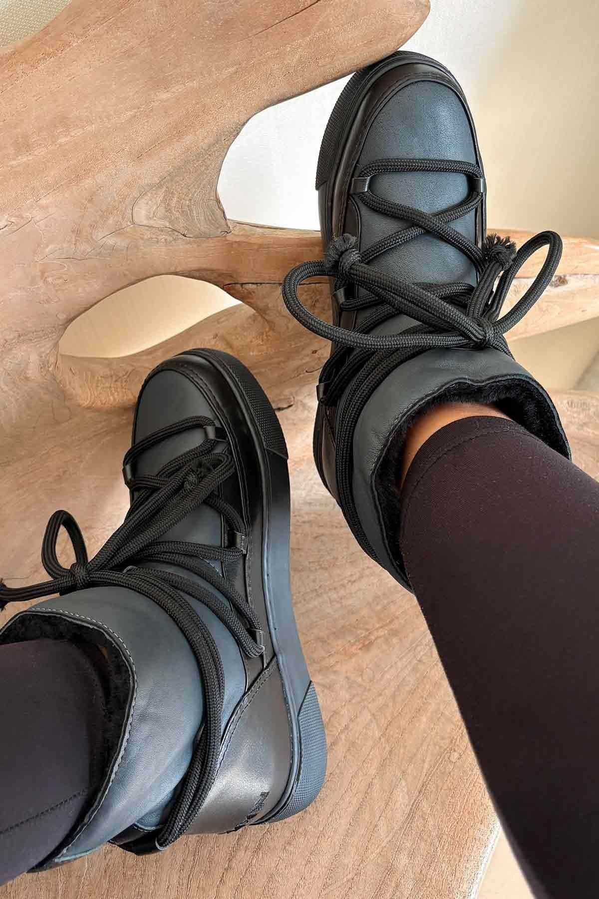 Hakiki Kürklü Kadın Sneaker 355077 Gri