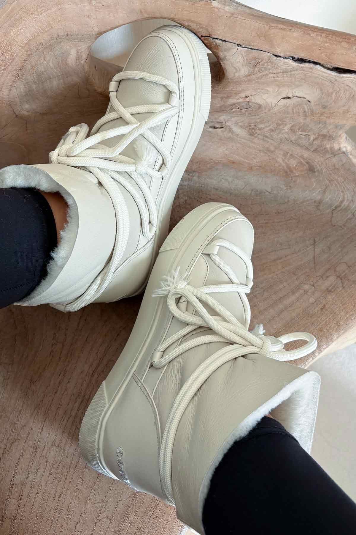 Hakiki Kürklü Kadın Sneaker 355077 Bej