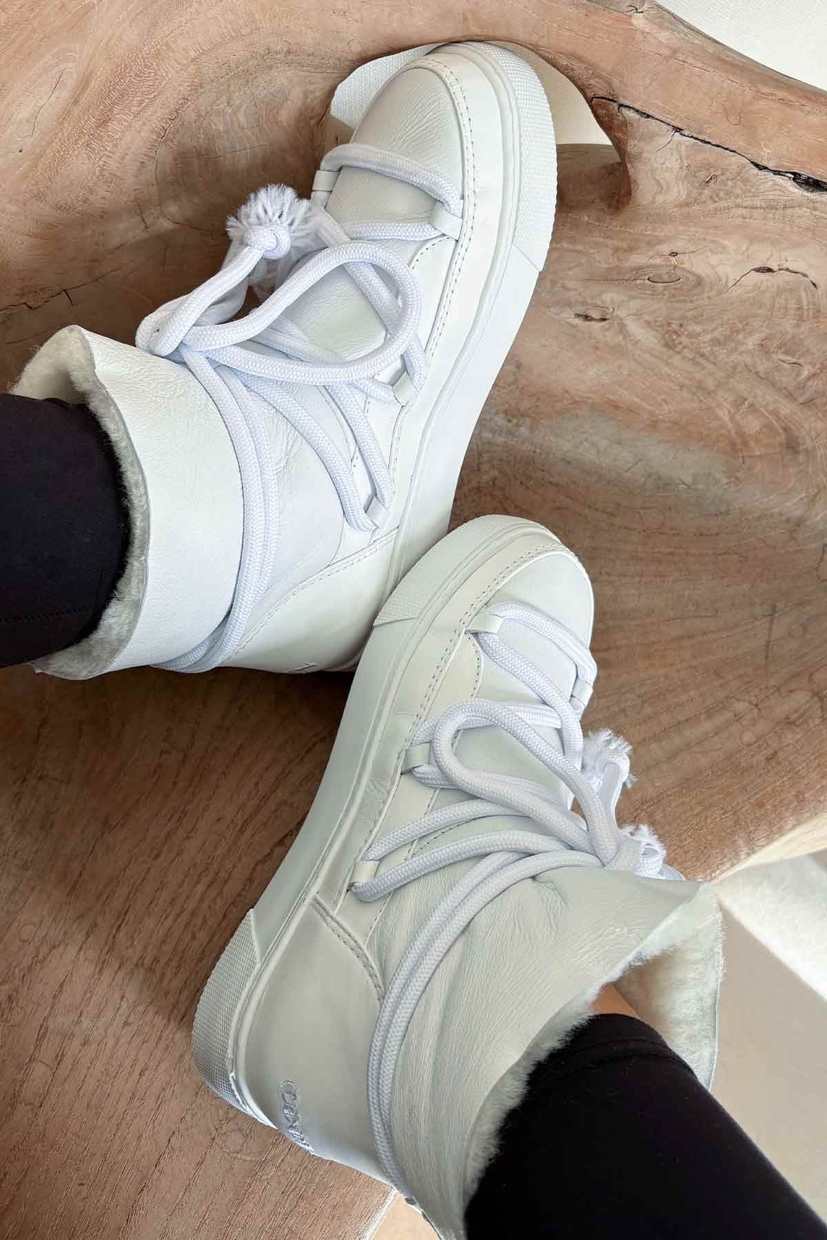 Hakiki Kürklü Kadın Sneaker 355077 Beyaz