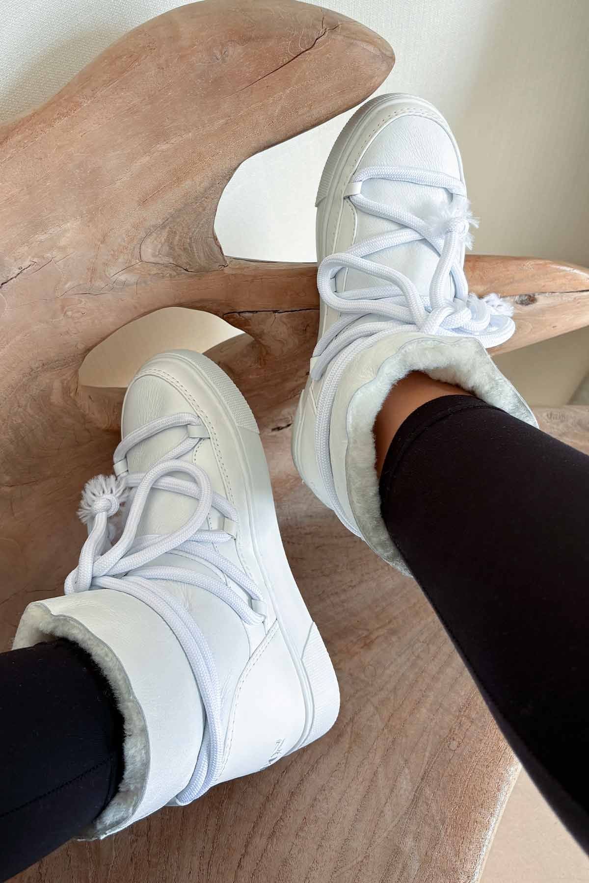 Hakiki Kürklü Kadın Sneaker 355077 Beyaz