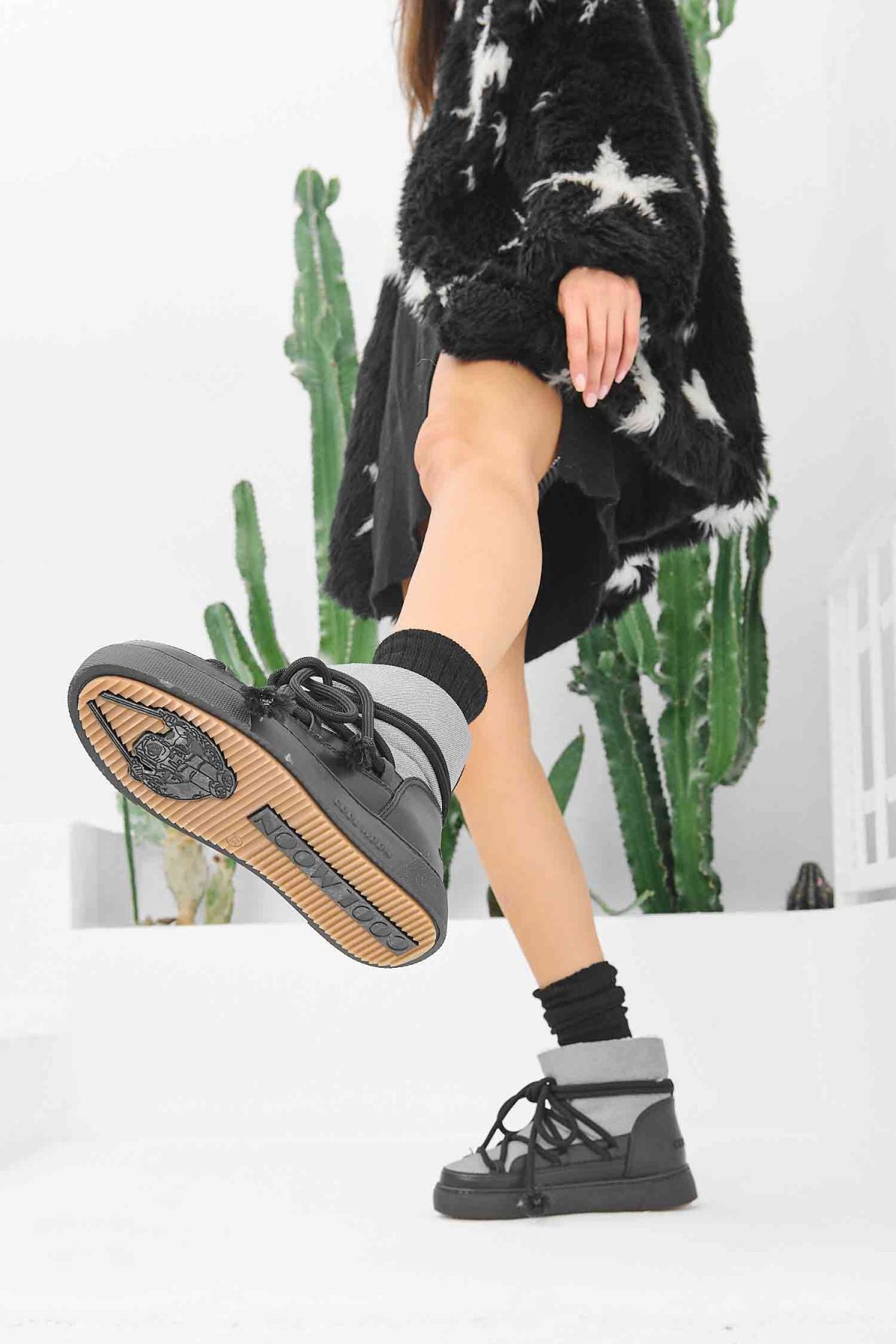 Hakiki Kürklü Kadın Sneaker 355083 Siyah