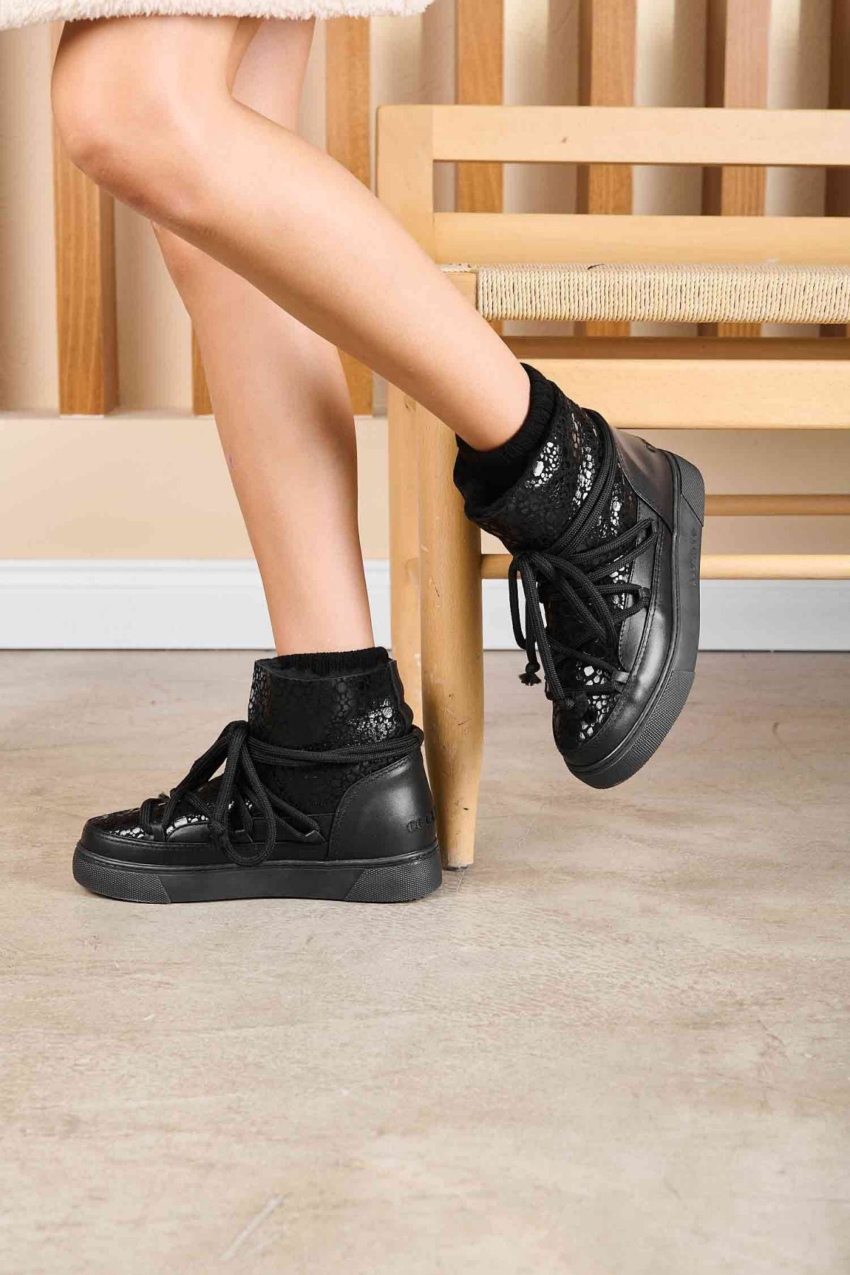 Hakiki Kürklü Kadın Sneaker 355084 Siyah