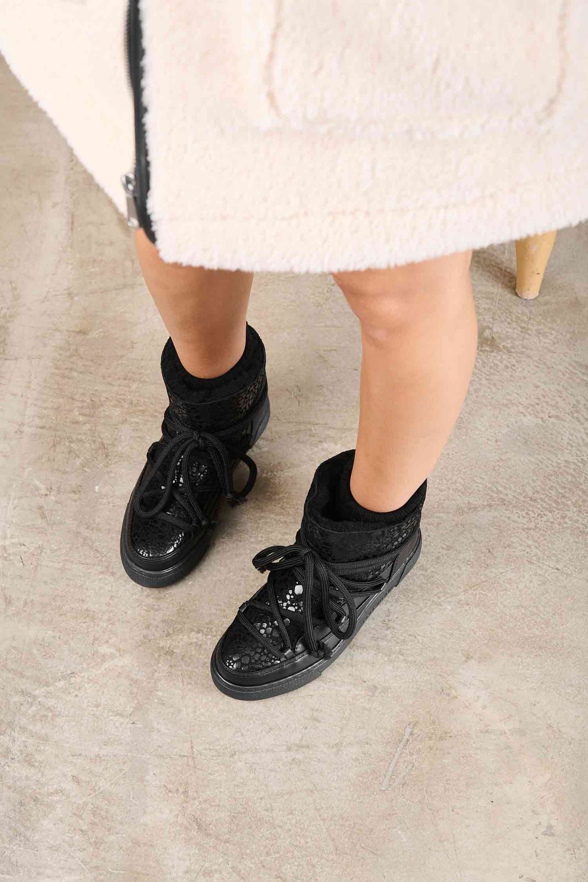 Hakiki Kürklü Kadın Sneaker 355084 Siyah
