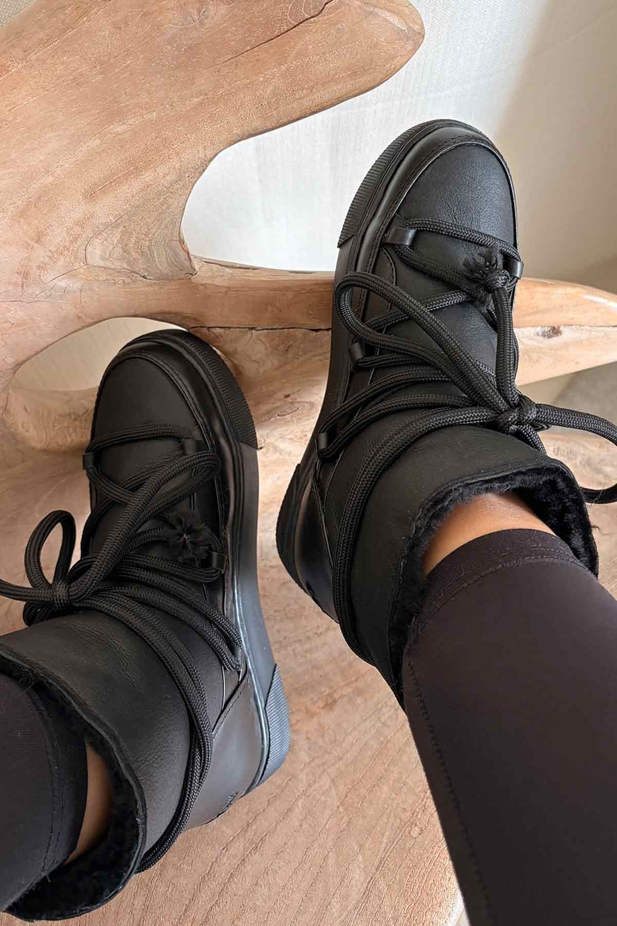 Hakiki Kürklü Kadın Sneaker 355099 Siyah