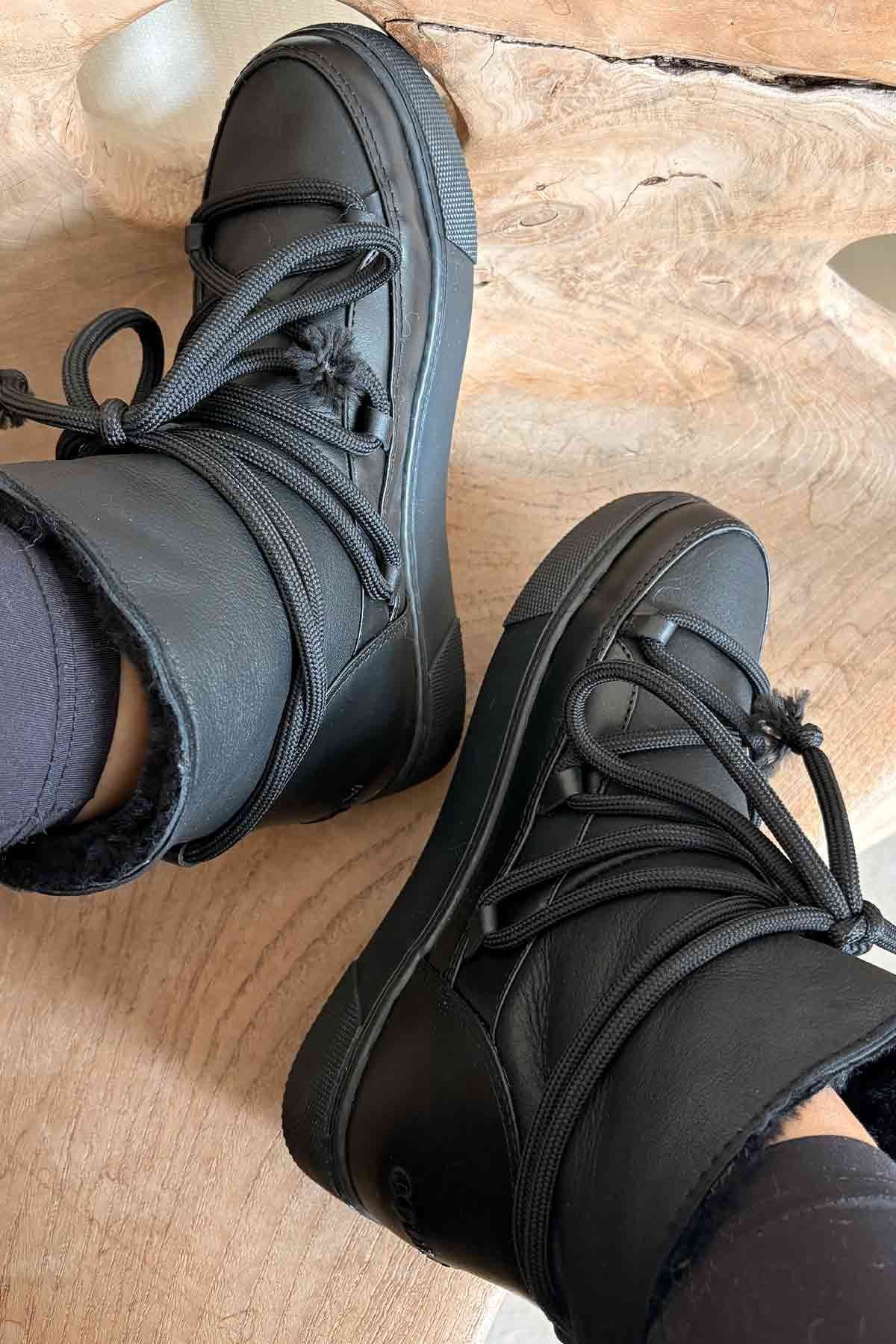 Hakiki Kürklü Kadın Sneaker 355099 Siyah