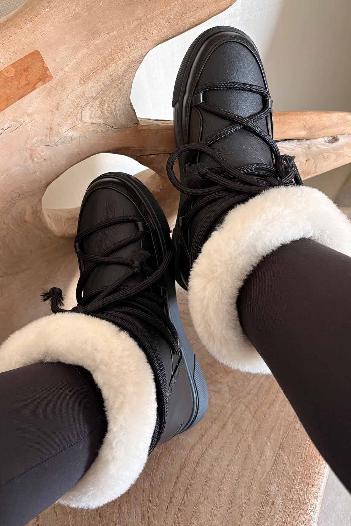 Hakiki Kürklü Kadın Sneaker 355106 Siyah