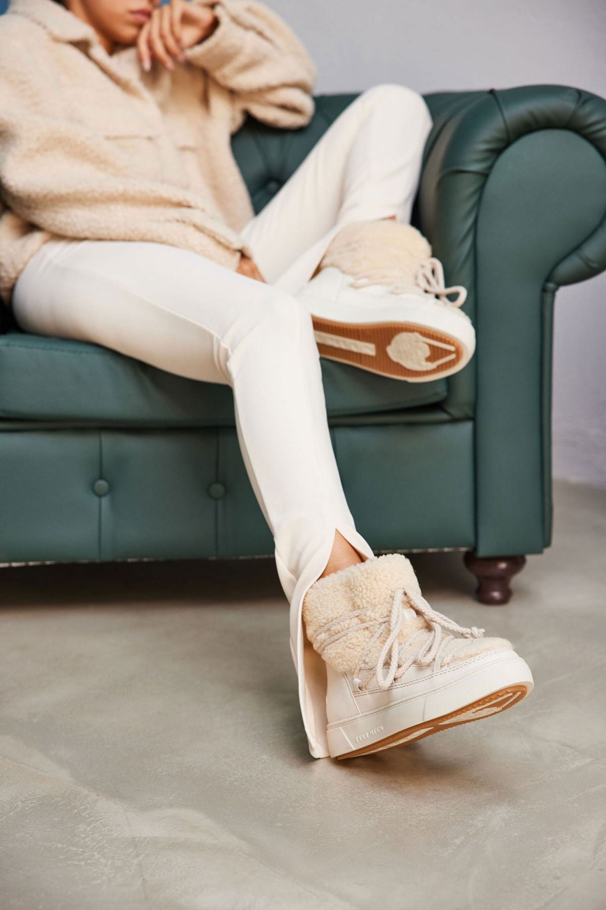 Hakiki Kürklü Kadın Sneakers 355067 Bej