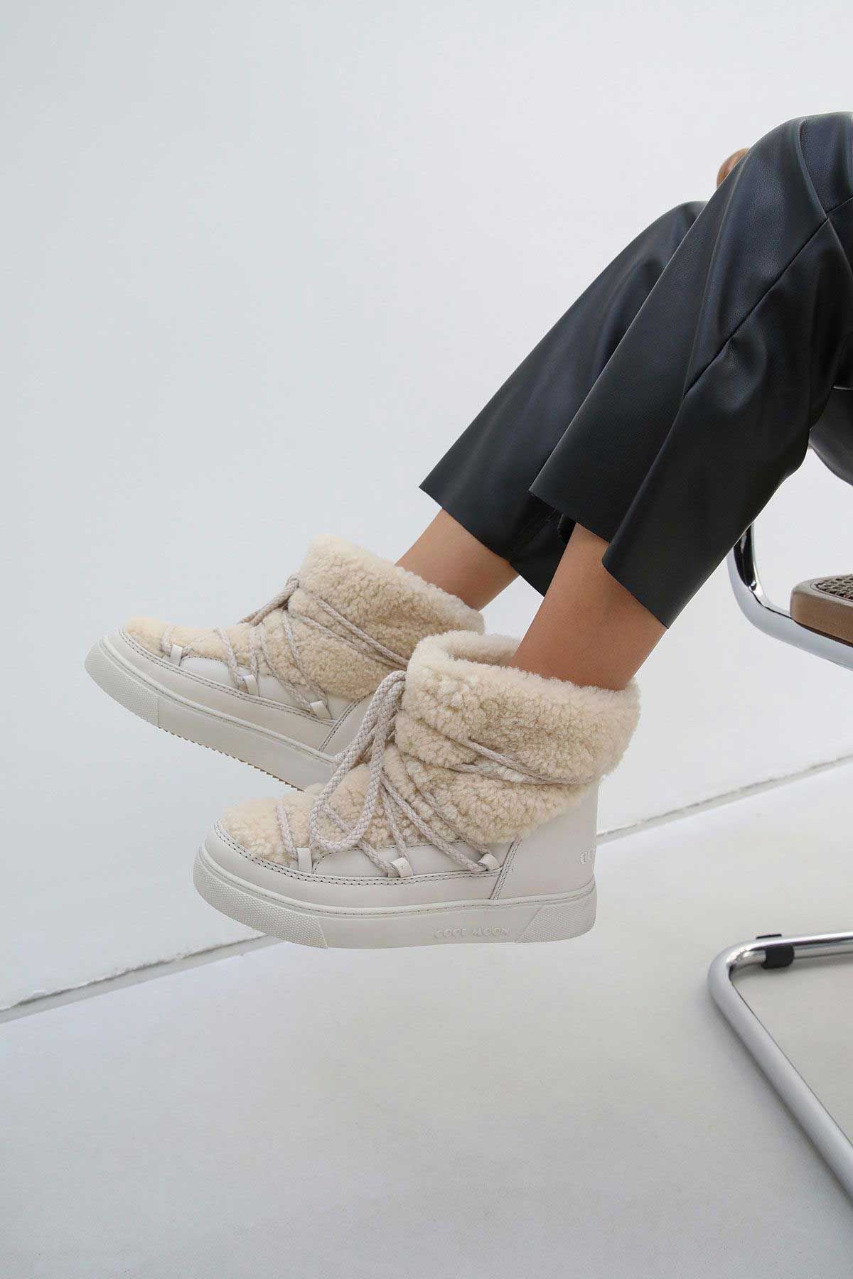 Hakiki Kürklü Kadın Sneakers 355067 Bej