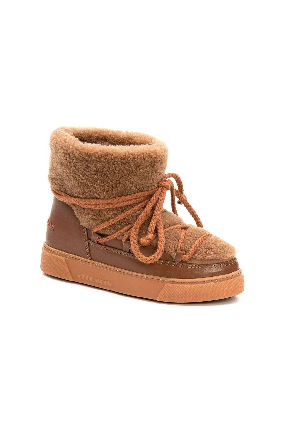 Hakiki Kürklü Kadın Sneakers 355067 Taba