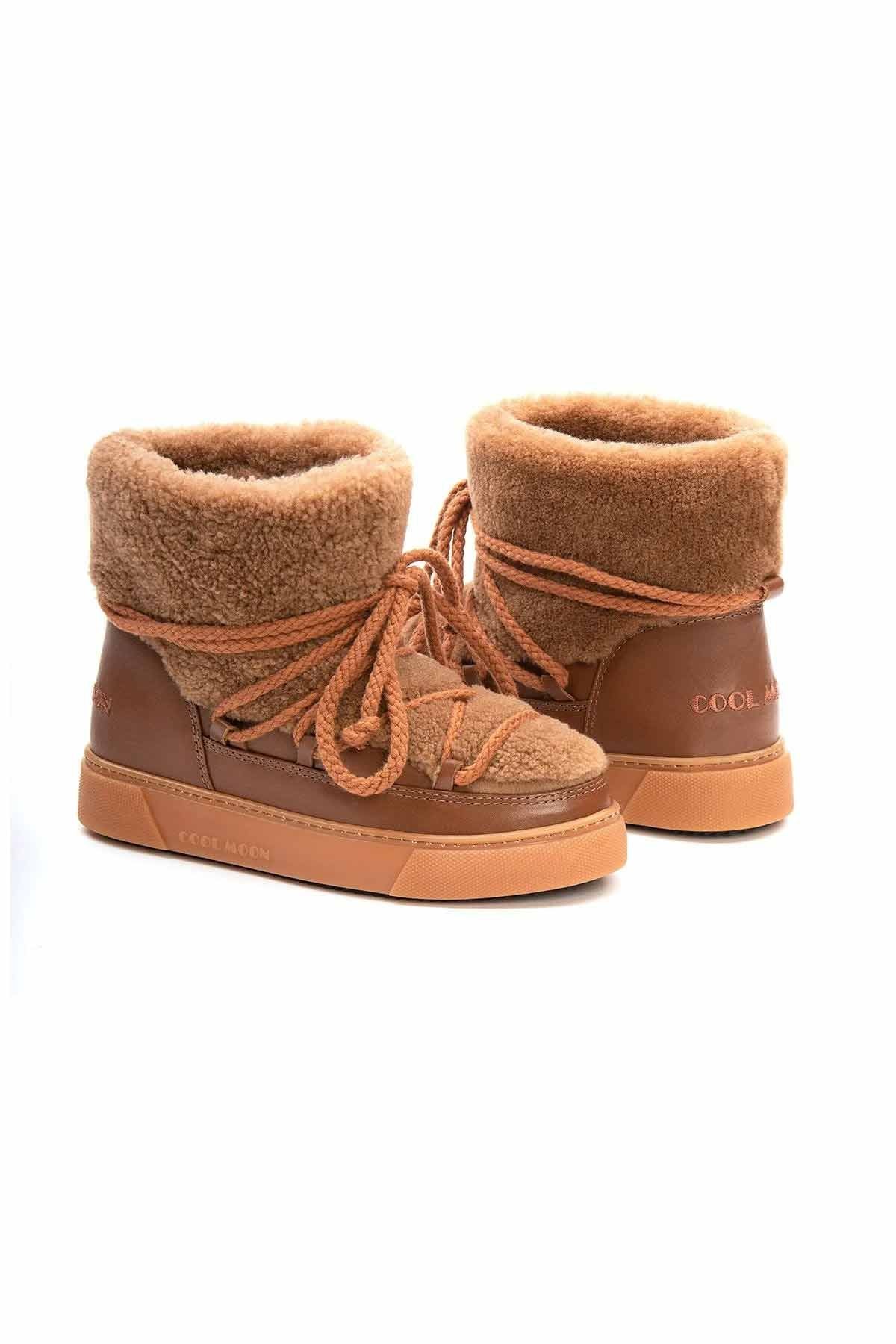 Hakiki Kürklü Kadın Sneakers 355067 Taba