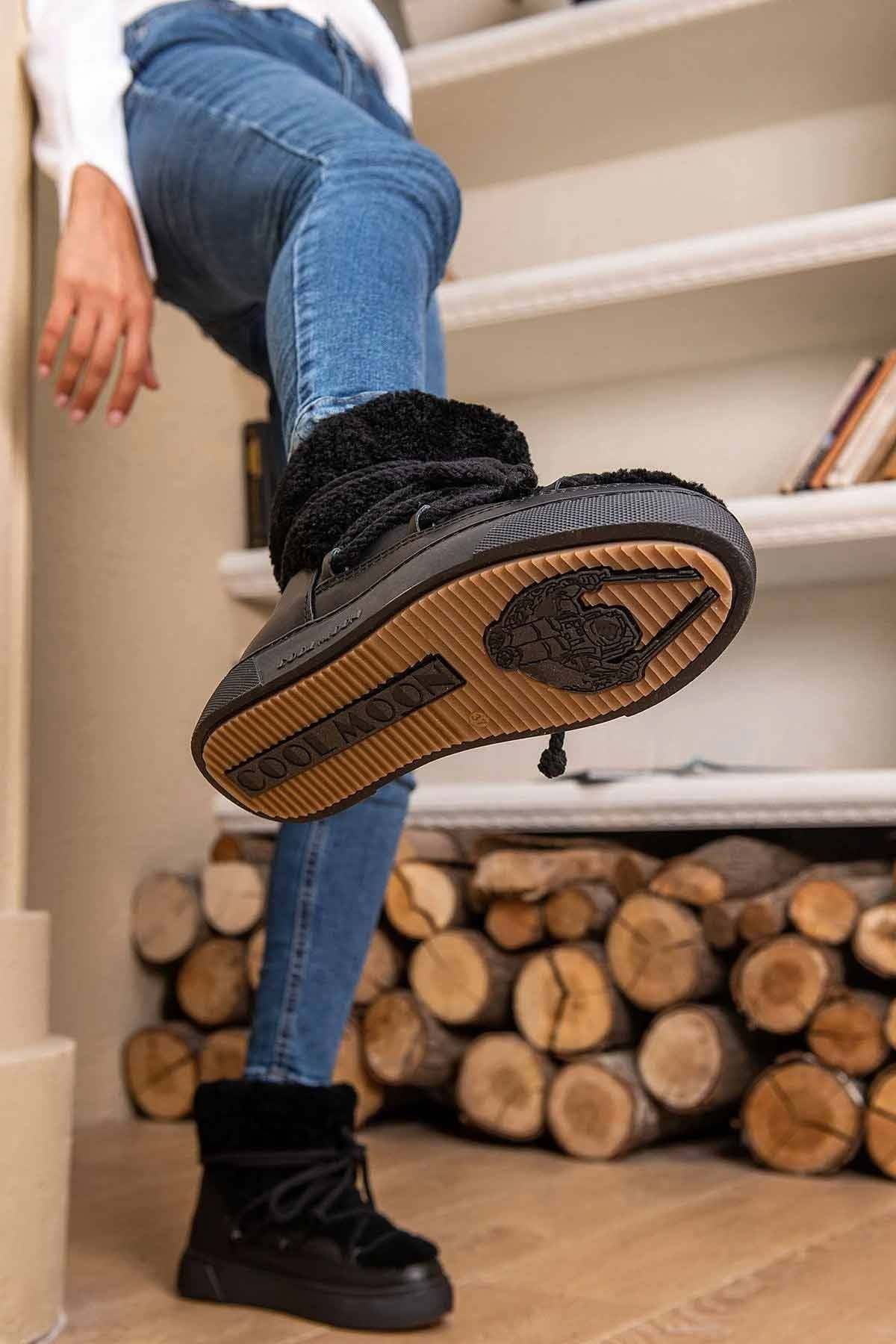 Hakiki Kürklü Kadın Sneakers 355067 Siyah
