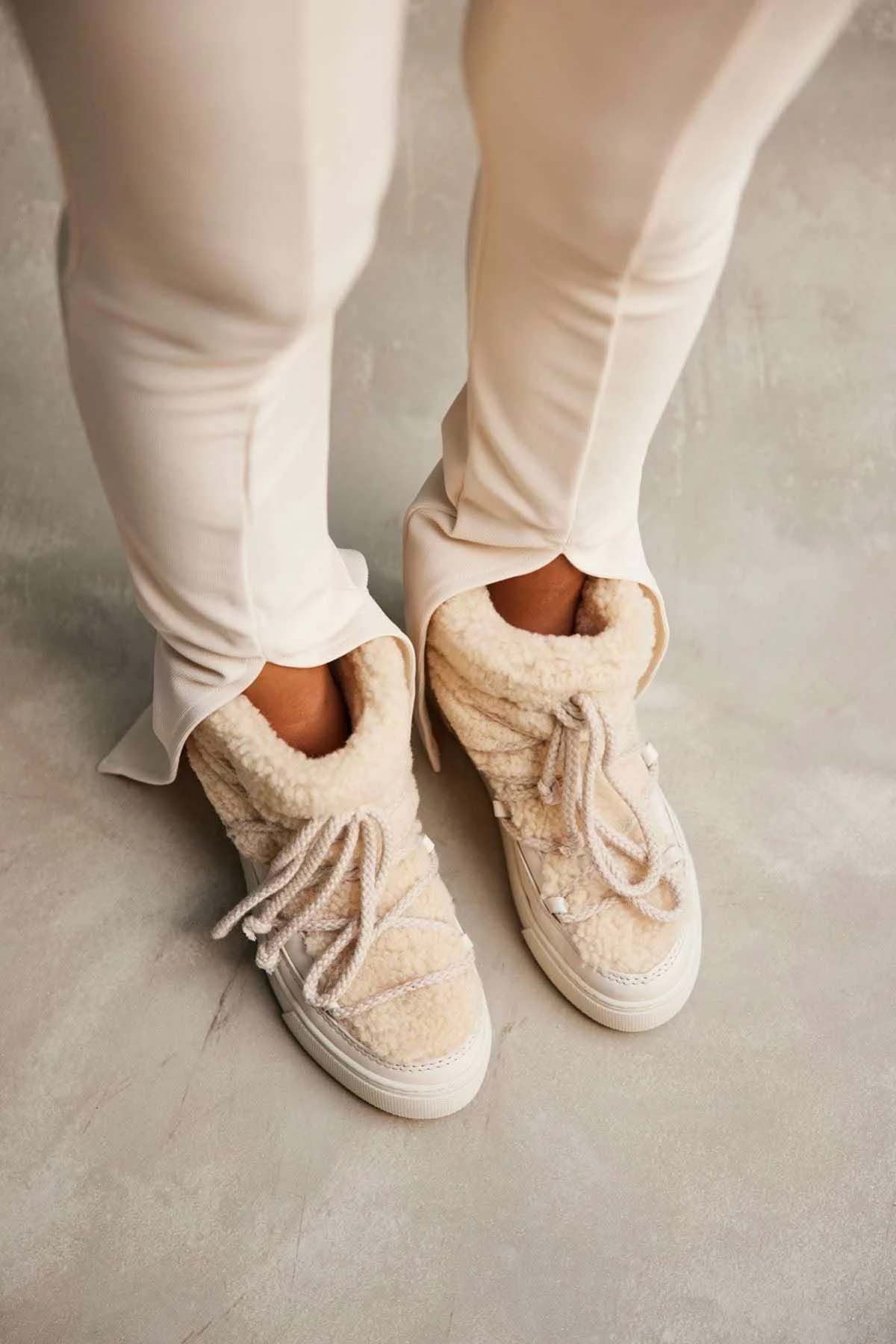 Hakiki Kürklü Kadın Sneakers 355067 Bej