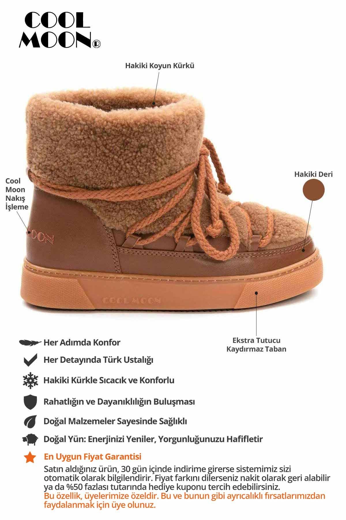Hakiki Kürklü Kadın Sneakers 355067 Taba