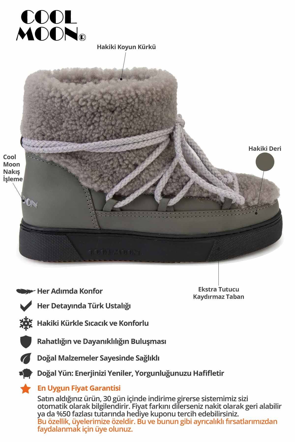 Hakiki Kürklü Kadın Sneakers 355067 Gri