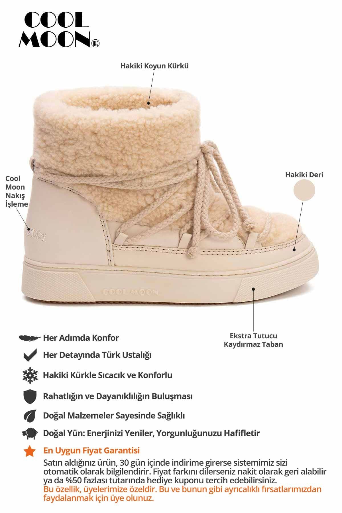 Hakiki Kürklü Kadın Sneakers 355067 Bej