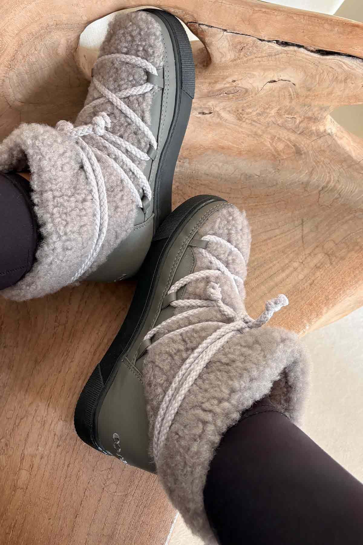 Hakiki Kürklü Kadın Sneakers 355067 Gri