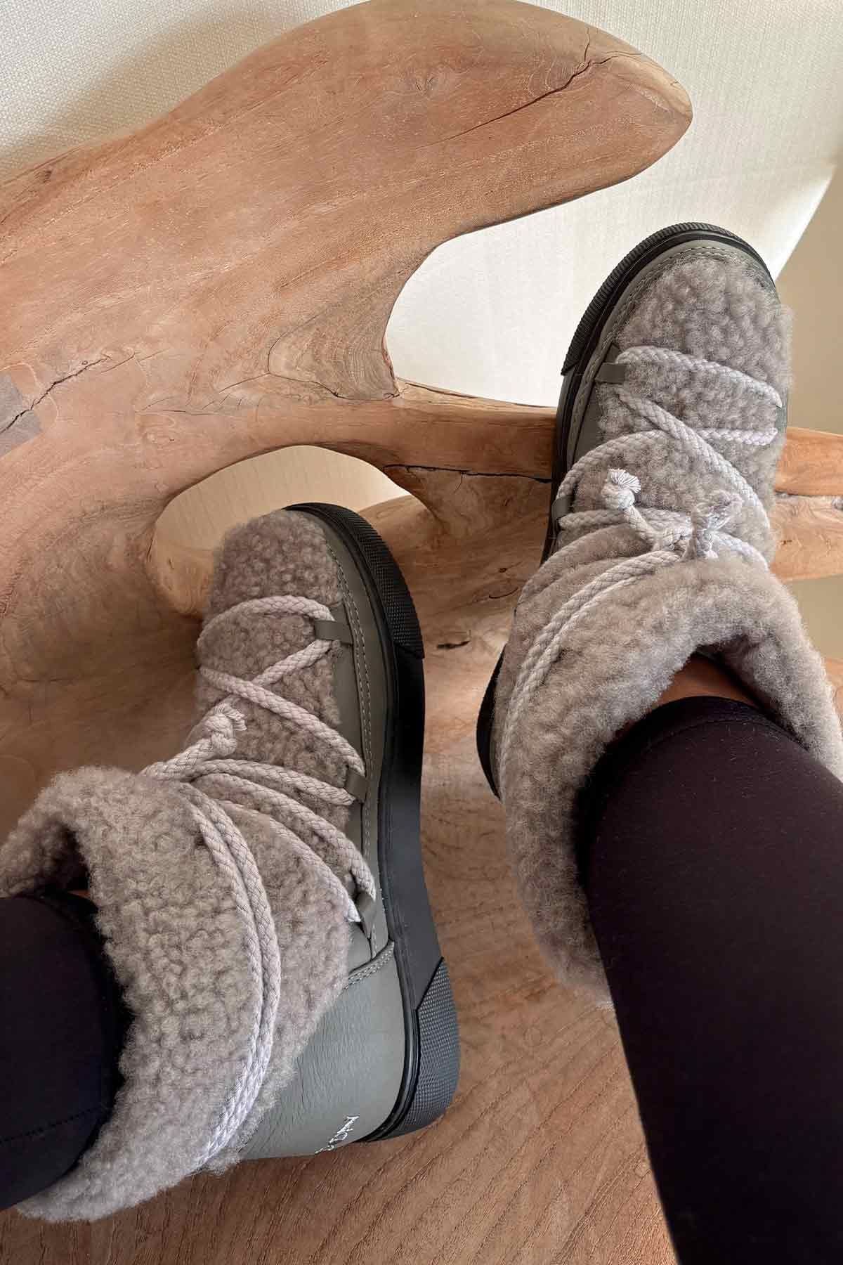 Hakiki Kürklü Kadın Sneakers 355067 Gri